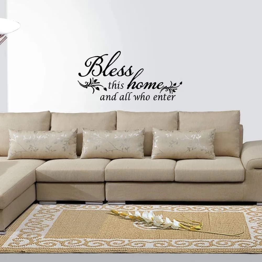 Compact Wallpaper Wall Decals Wall Covering with Bless This Home and All who Enter, How to apply the wall decal on the wall - Vinyl Black Model 1E4C2A