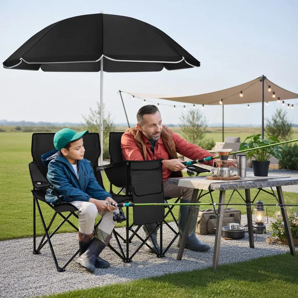 Beach Chair Stylish with Black, Umbrella, Color:Black/Blue/Gray - Black Model 69E35B
