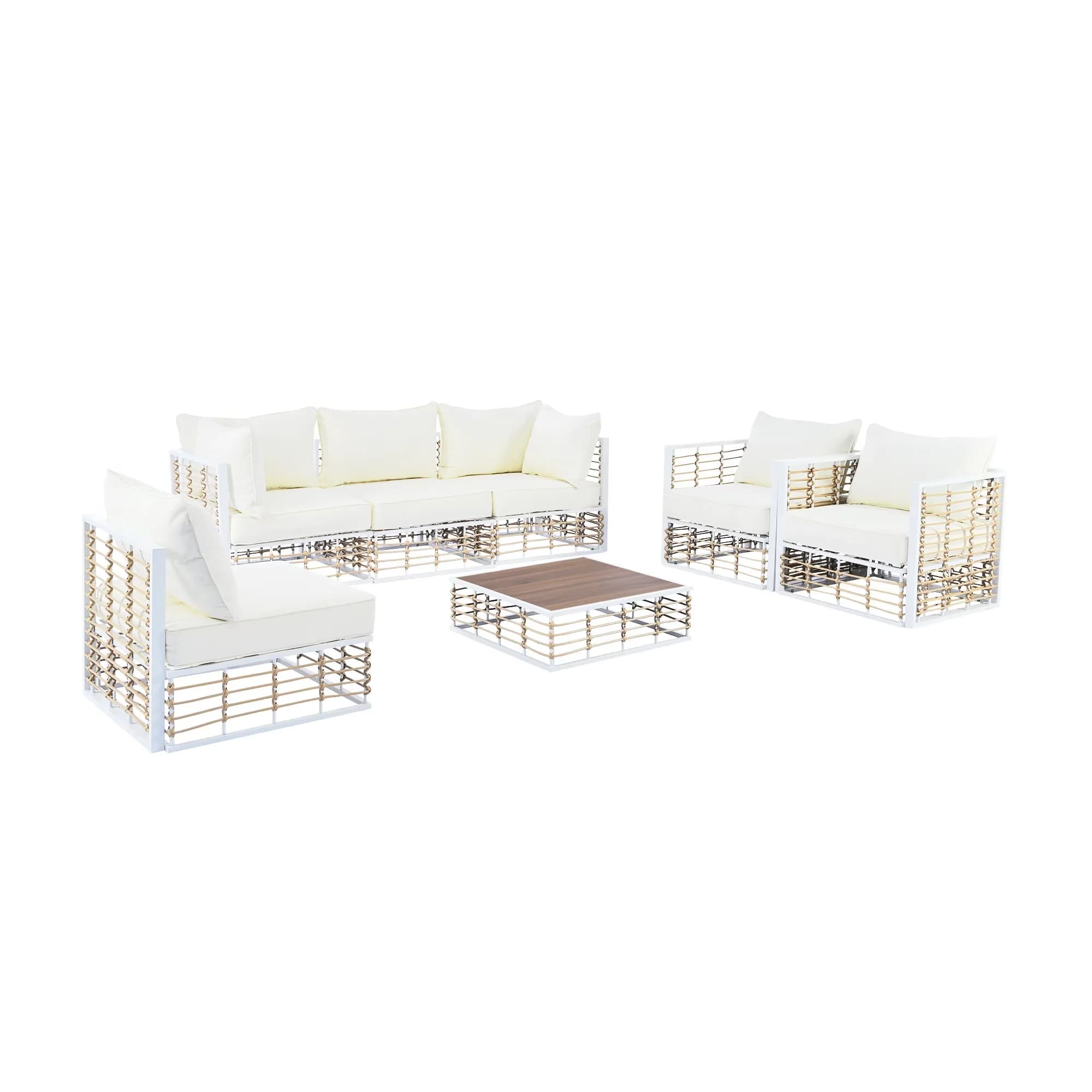 Outdoor Sofas Sectional Stylish with Modern, Water-Resistant, Thick Cushions and Coffee Table - Metal White for Indoor, Outdoor Model AC97A3
