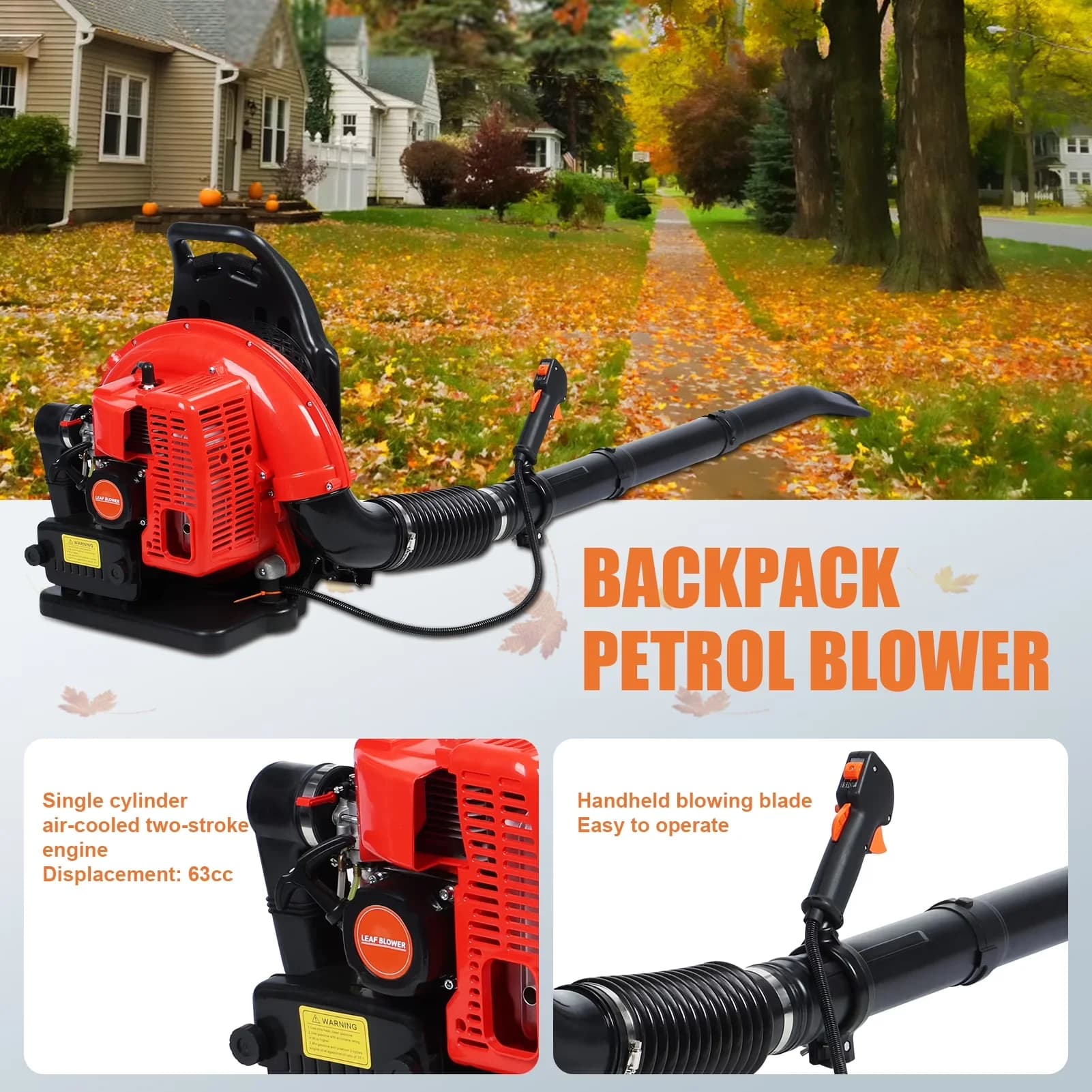 Professional Leaf Blower with 6800r/min, 63cc 665 CFM - 3KW - Traditional Style Model F73F27