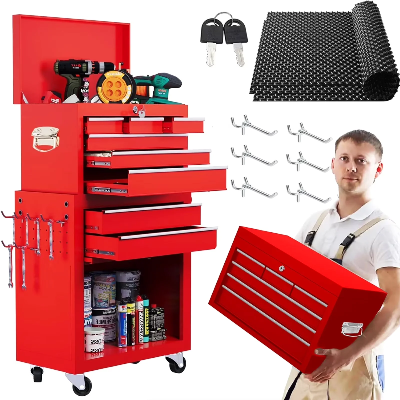 Toolstorage Sleek with Tool Organizer, Heavy-Duty, Lockable - Alloy Steel 8-Drawer Model F3D37A