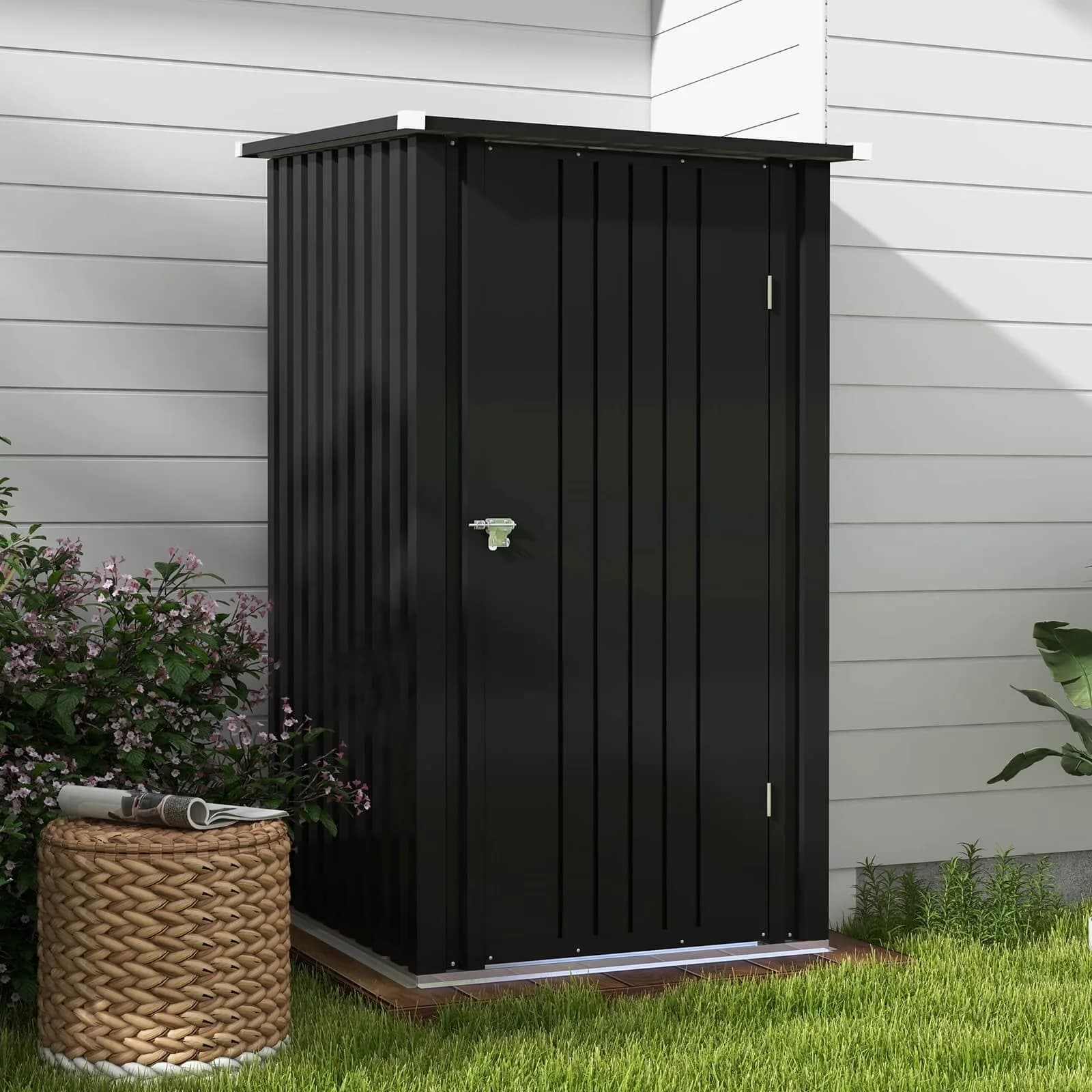 Modern Shed with Lockable Door, Sloping Roof and Single Lockable Door, Constructed from durable metal. - 3' x 3' Model 237857