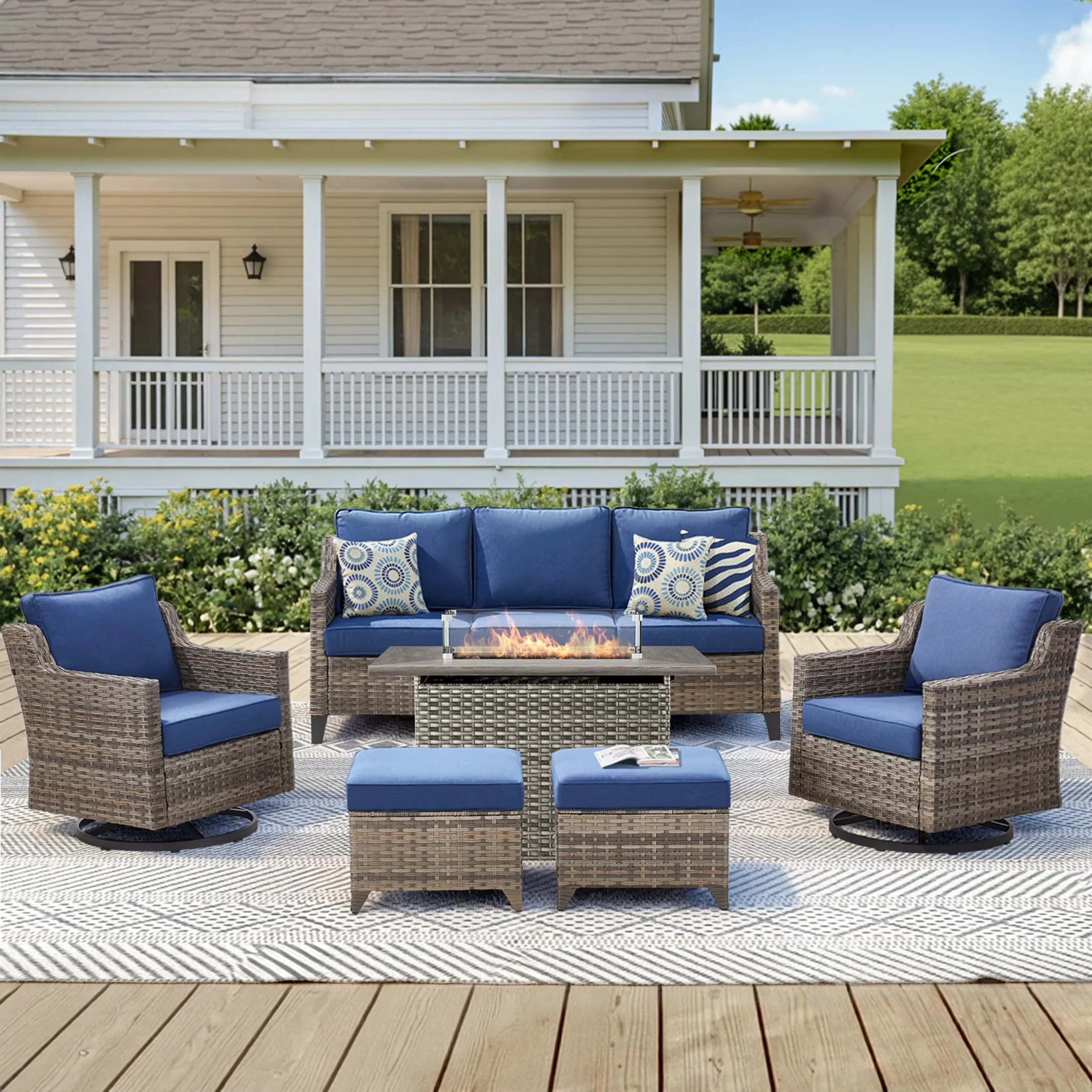 Patio Conversation Set Durable with Weatherproof, Outdoor Furniture - Blue Wicker Model 544455