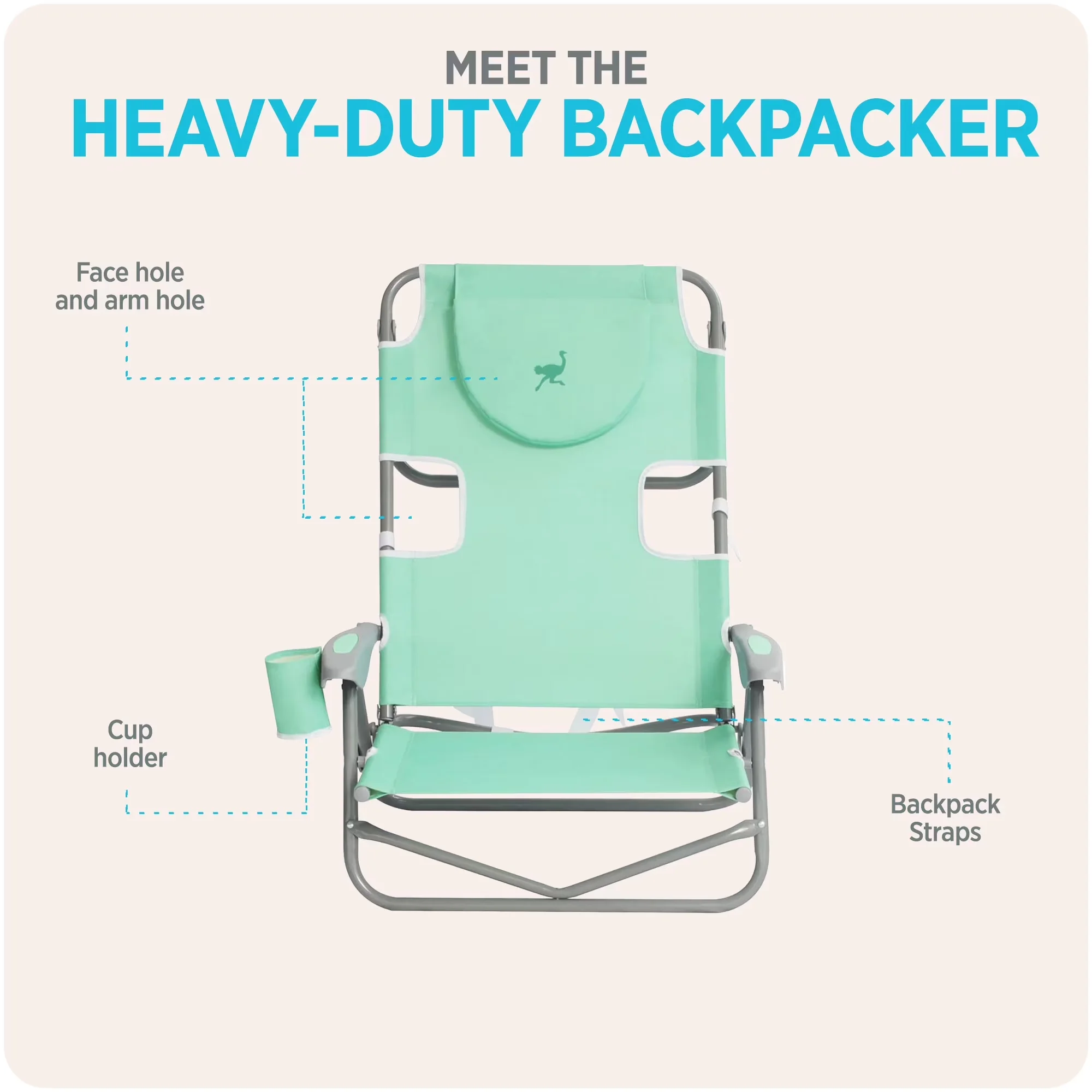Efficient Beach Chair with Adjustable, Face Hole, Teal - Blue Heavy - Reliable Performance Model ABCB2B