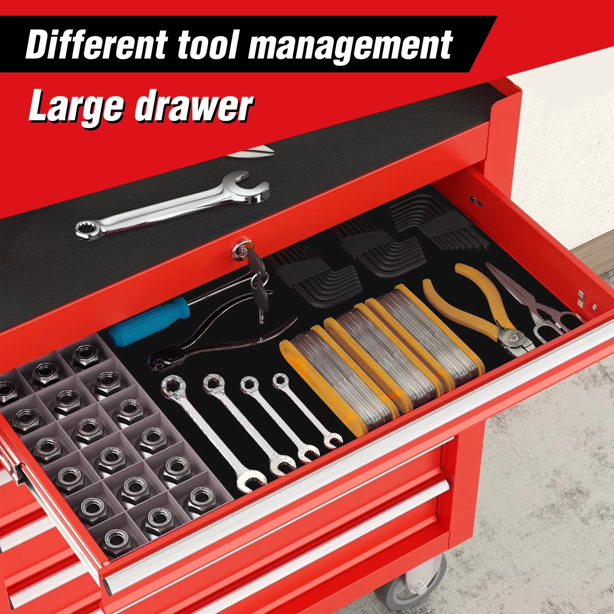 Toolstorage Reliable with Caster Wheels, Smooth Ball bearing slide drawers, Rolling Tool Chest on Wheels - Red Steel Model 593E8D