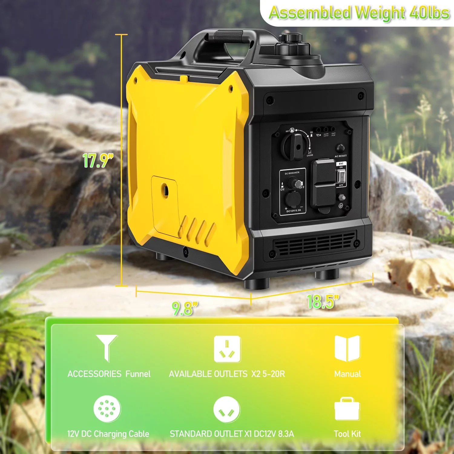 Generator Sleek with 2000W, Overload Protection, Home Use Inverter - Professional Series Model F87813