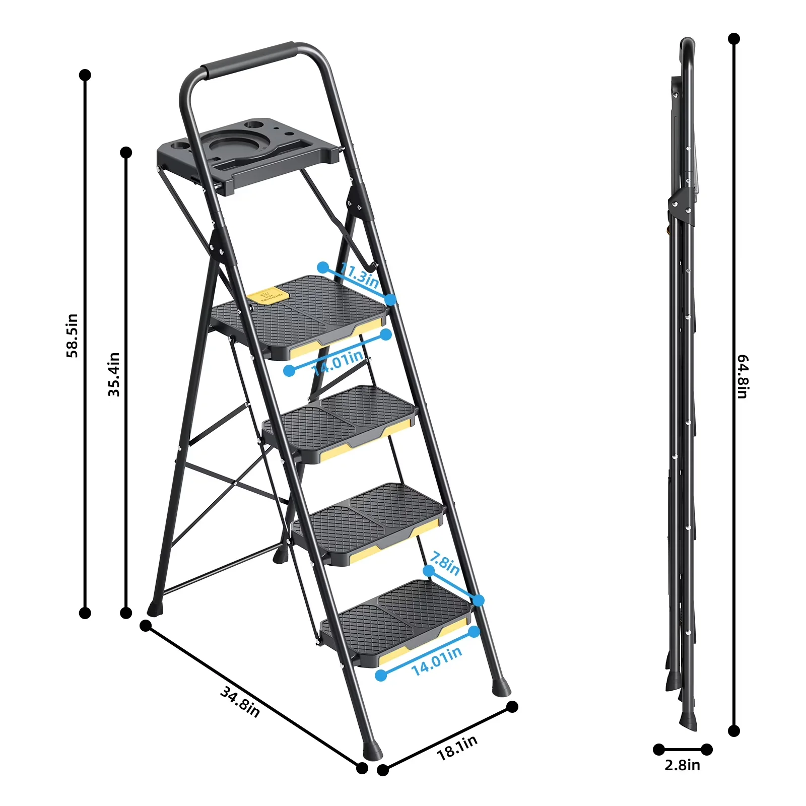 Modern Ladders And Step Stool with Lock-On Button, Collapsible, Metal Frame - Metal Black for Home, Outdoor Model 02E42B