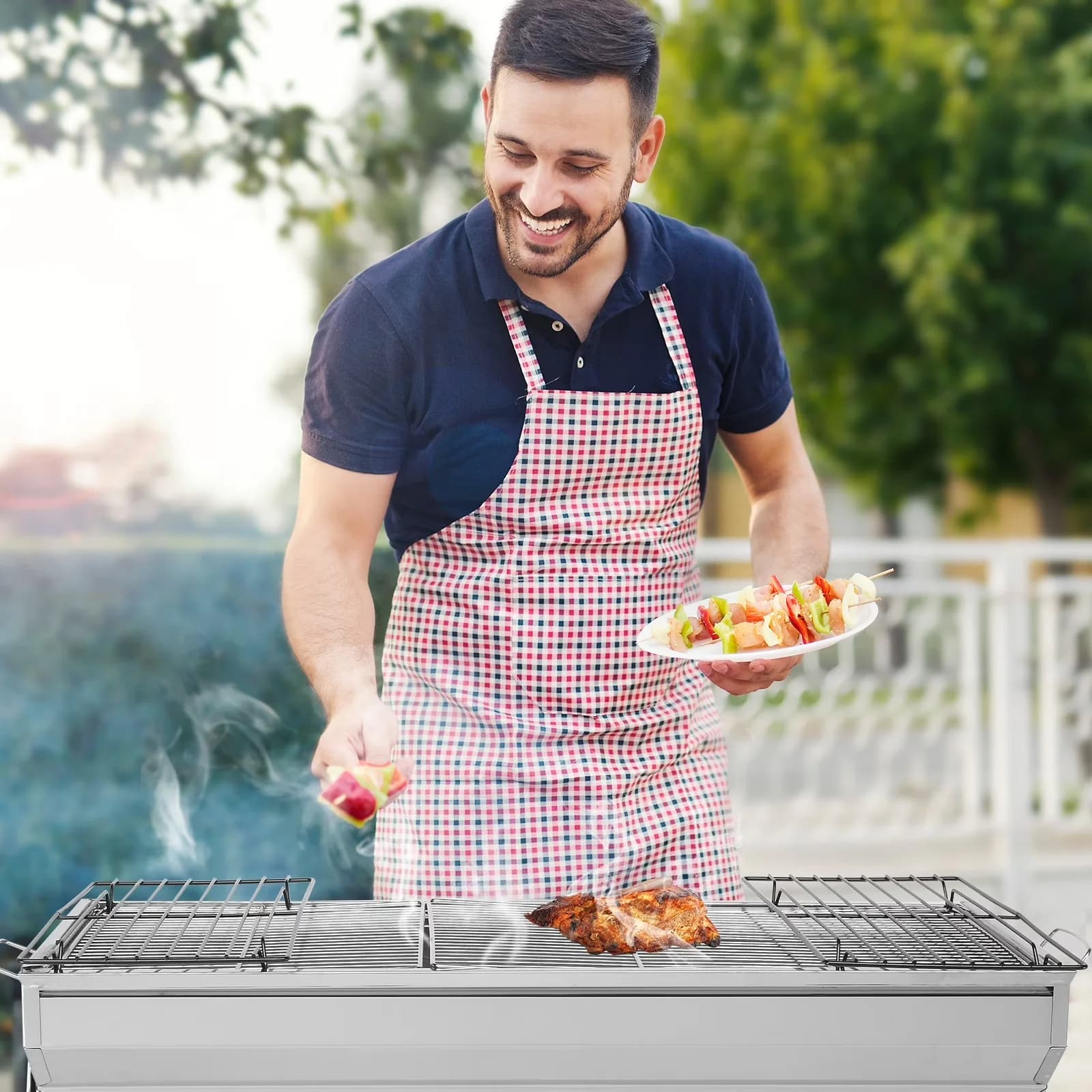 Flat Top Grill Stylish with Portable, Grilled Net: Iron Net - Stainless Steel Silver for Camping, Picnic Model 3EE7DC