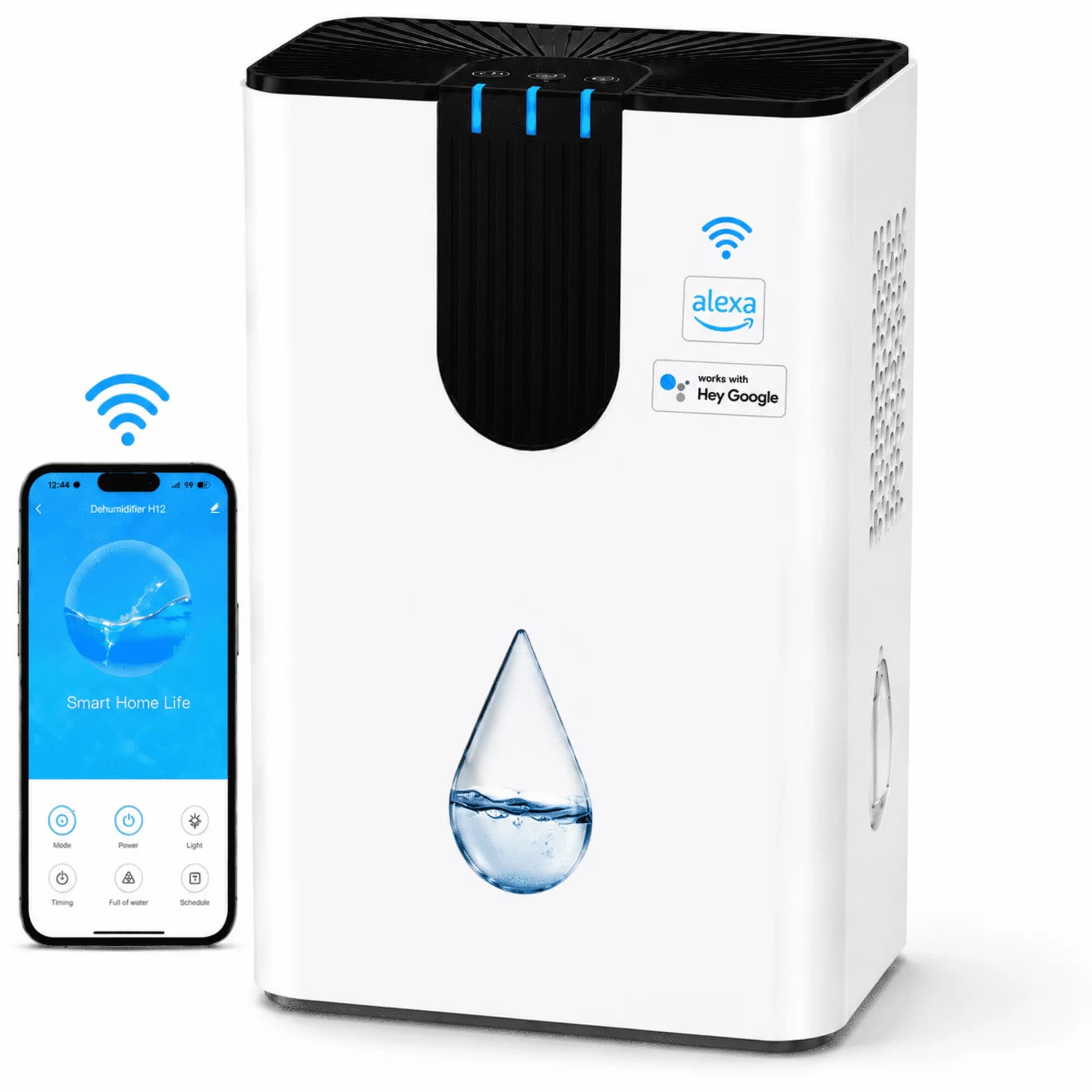 Dehumidifier Premium with LED, Automatic Shut-Off, 95 oz - White for Home Model E64D9E