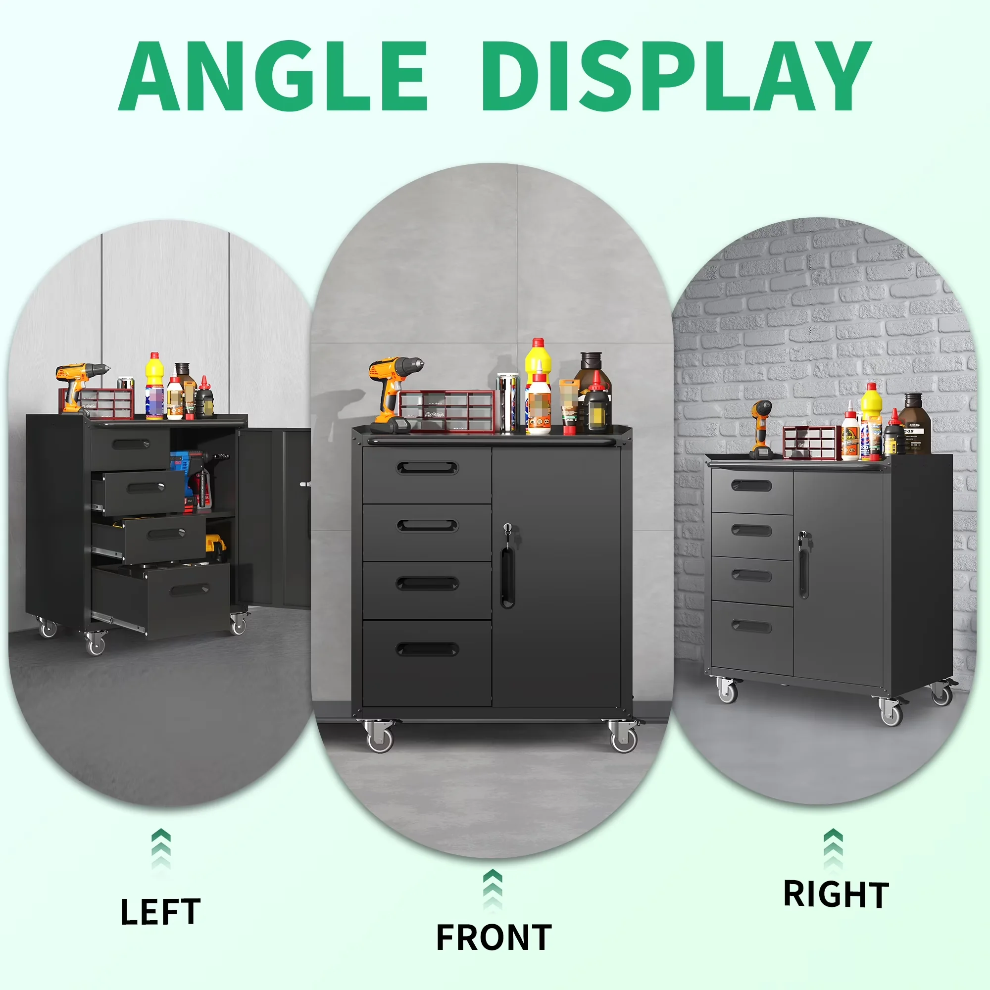 Modern Toolstorage with Lockable, Lockable Wheels - Metal Black for Garage Model E23D77