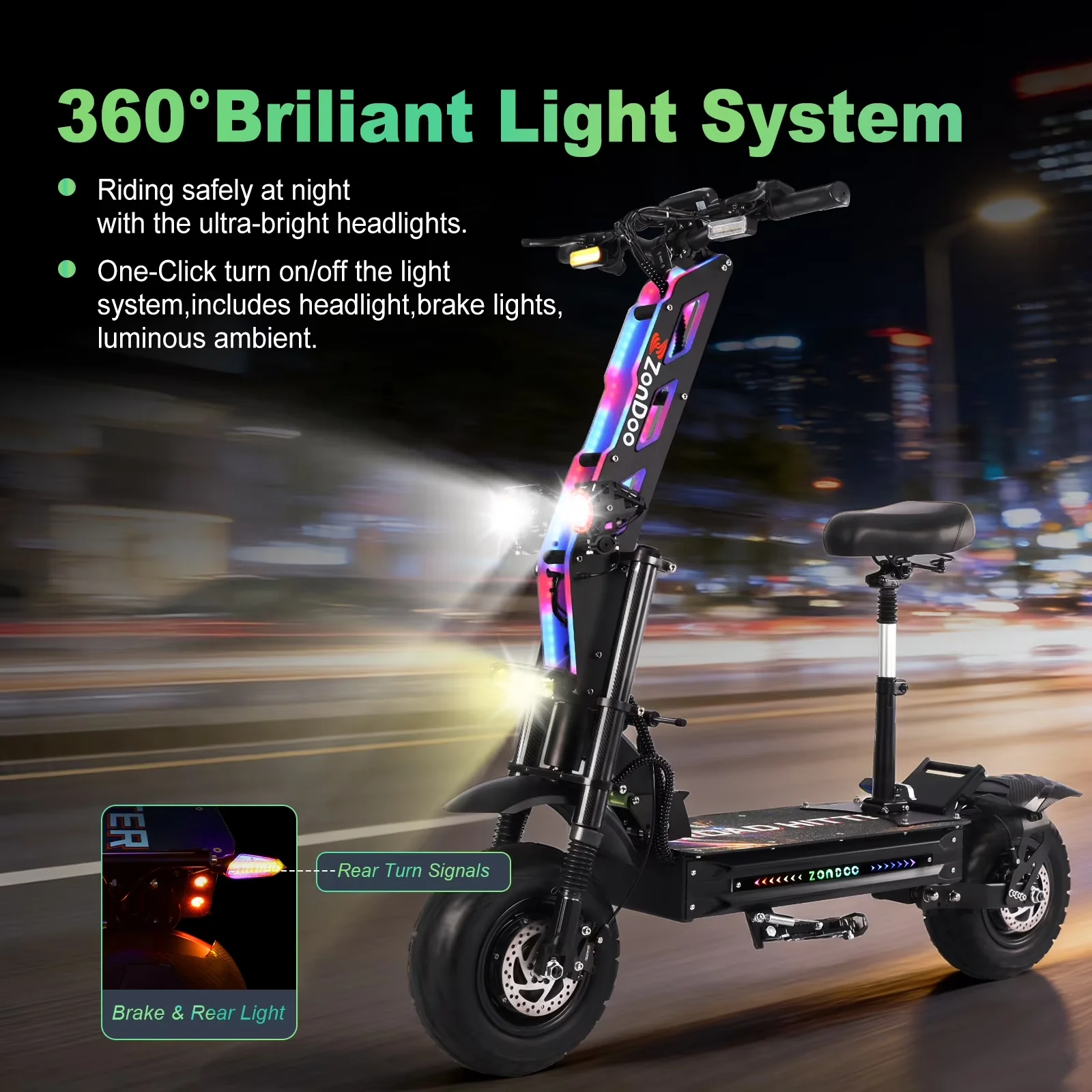 Versatile Scooter with 72V, Headlights, Dual Motors Up to 68 MPH - Black Alloy Steel Model 953FB2