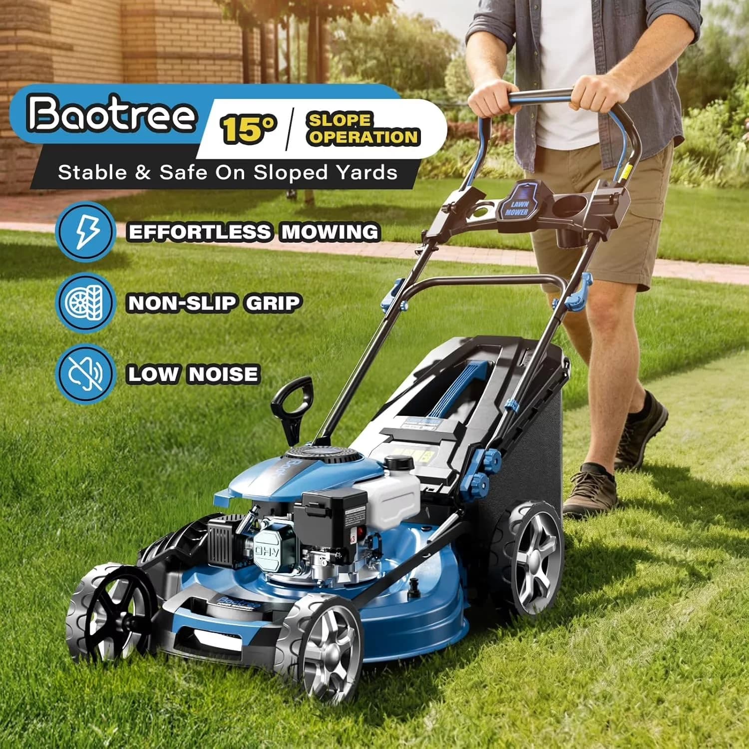 Push Mower Essential with Rust Resistant, Adjustable Cutting Height - Blue Model 956C85