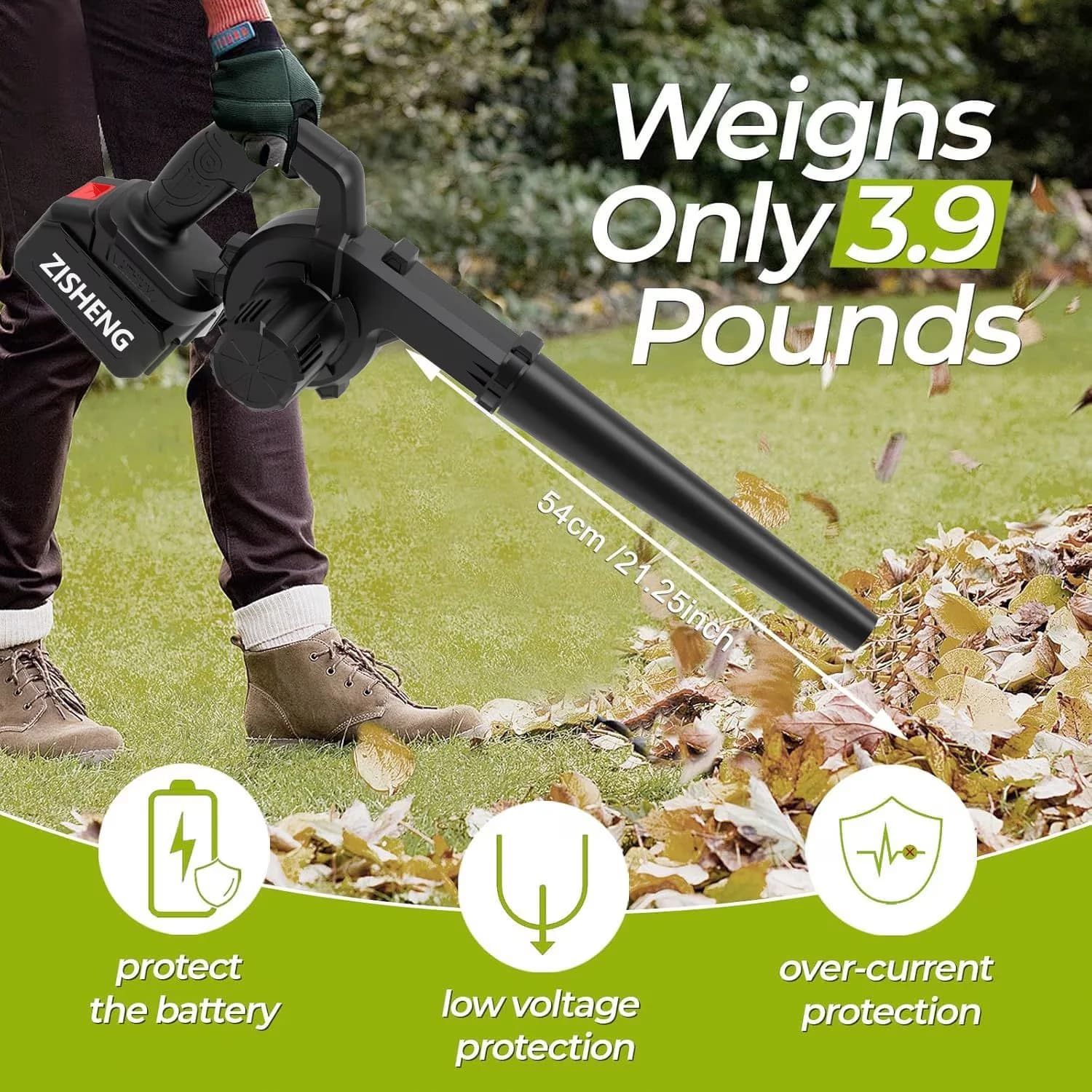 Durable Leaf Blower with Battery, 21V, 21V Cordless and Vacuum - Industrial Grade Model 3CD10B