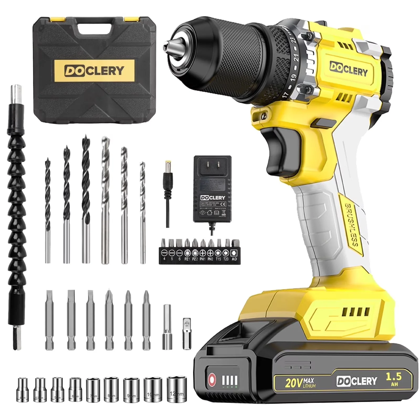 Drills Driver Compact with Battery, 20V, Cordless - Yellow - Compact and Portable Model 21A2E0