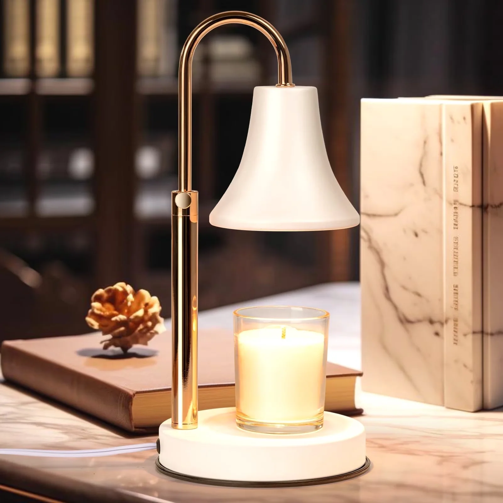 Versatile Desk Lamp with Modern, Candle Warmer - Glass&Metal&Wood Gold for Bedroom, Home Model CE0AFC
