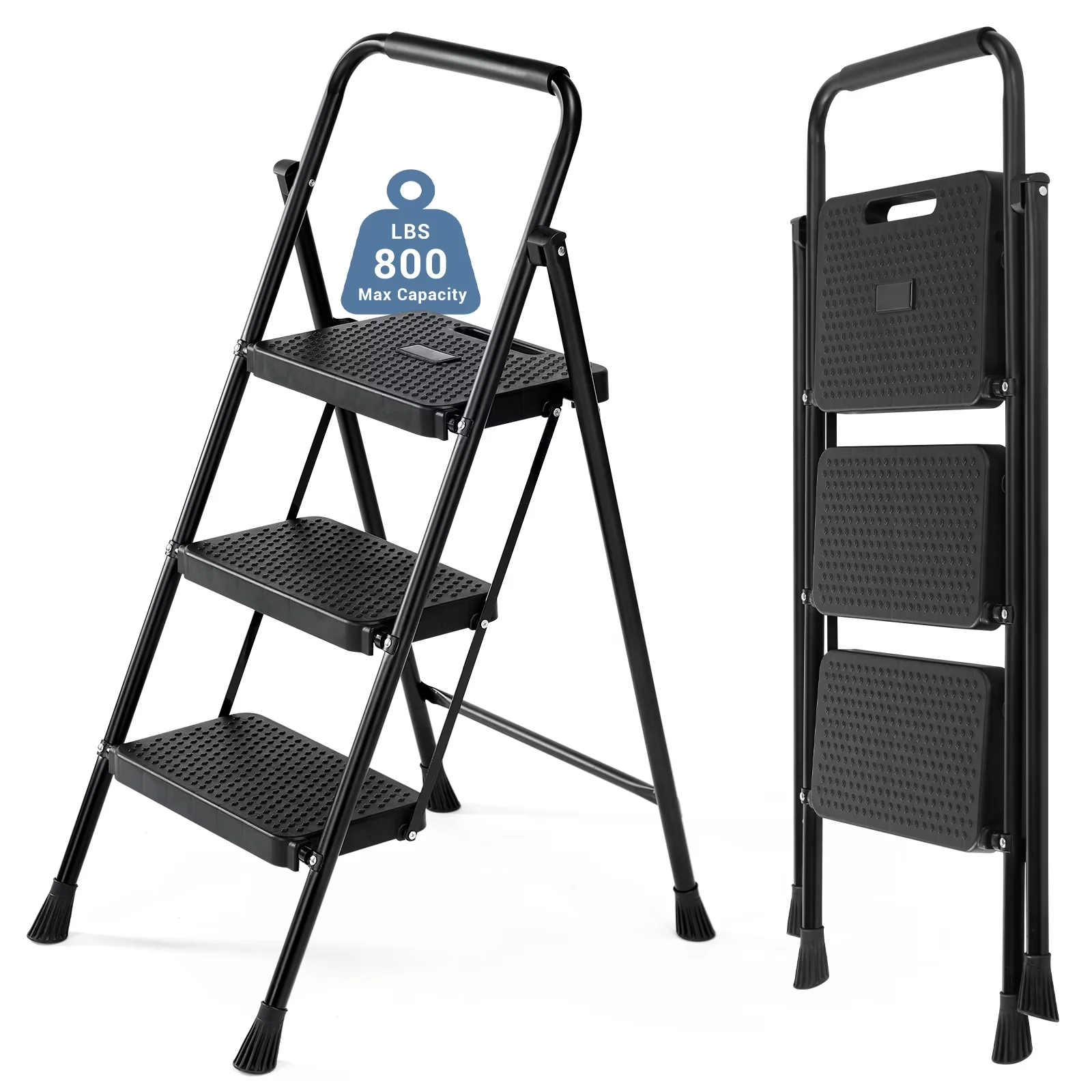 Classic Ladders And Step Stool with Compact Design, Metal Frame - Metal 3-Step Model E3A120