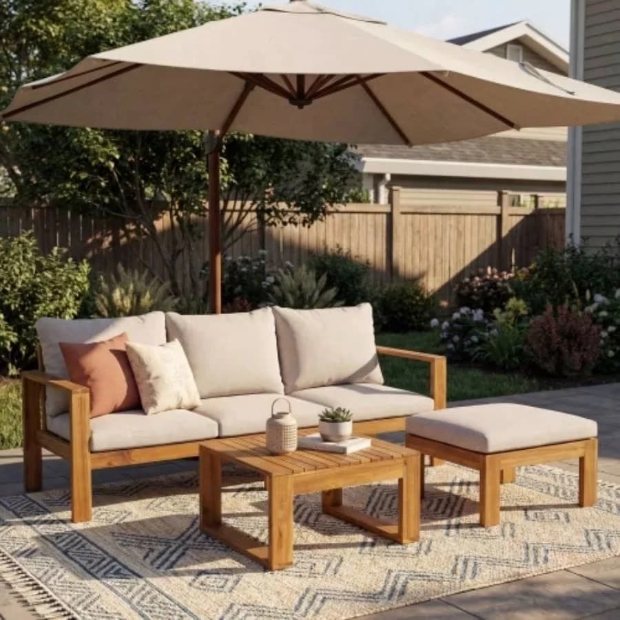 Reliable Outdoor Sofas Sectional with Approximate shipping weight: 76.50 lb., 3pcs Acacia Patio Sofa Set - Wood Gray,Beige,Teak Model 8B5BDD