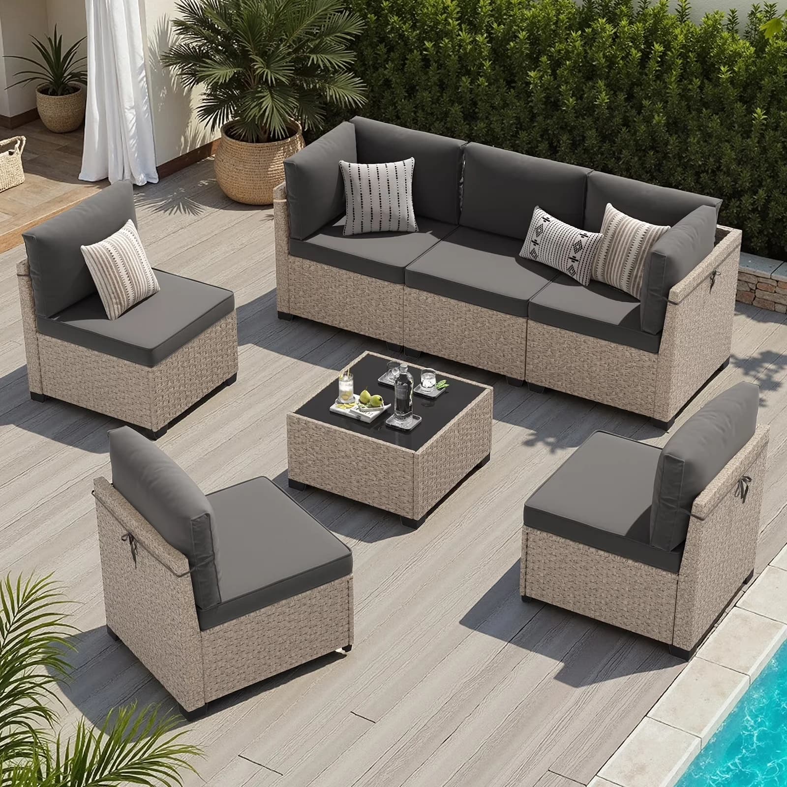 Outdoor Sofas Sectional Durable with Weather-Resistant, Art Deco - Rattan Gray Model 447597