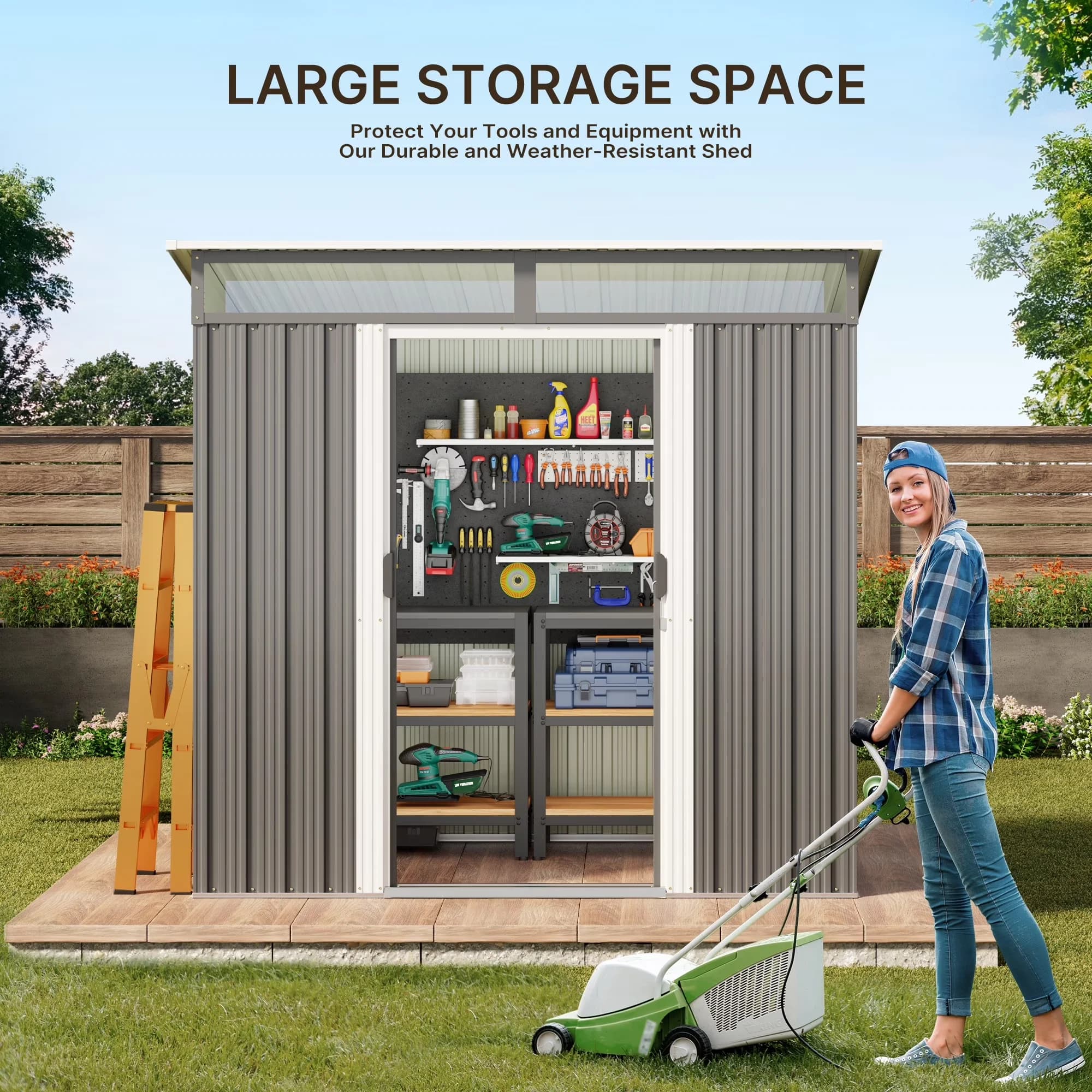 Essential Shed with Uv Resistant, Waterproof - Gray Alloy Steel for Patio Model 86EF52
