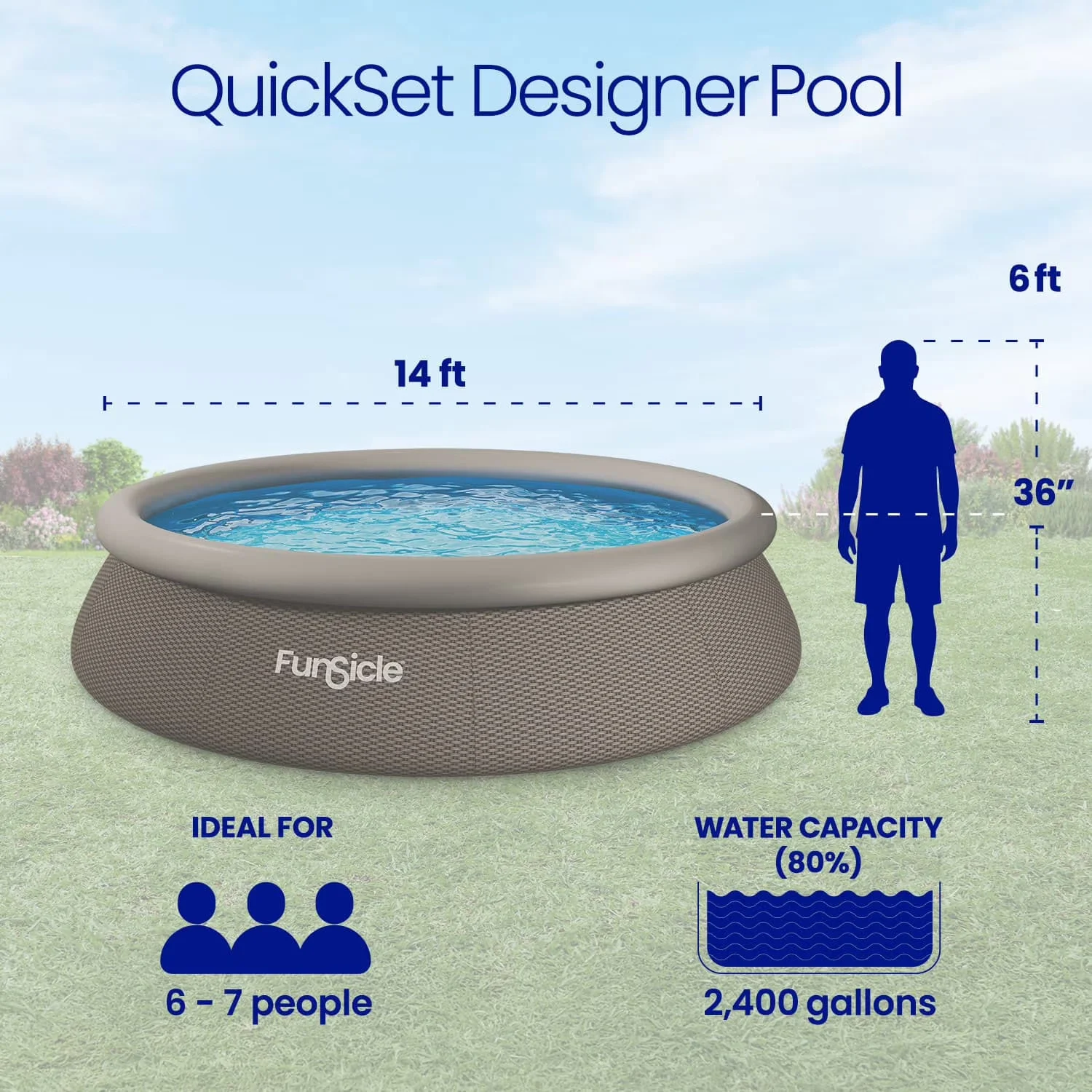Inflatable Pool Reliable with Puncture Resistant, Top Ring, FB800 Filter Pump - Beige Model 61C342