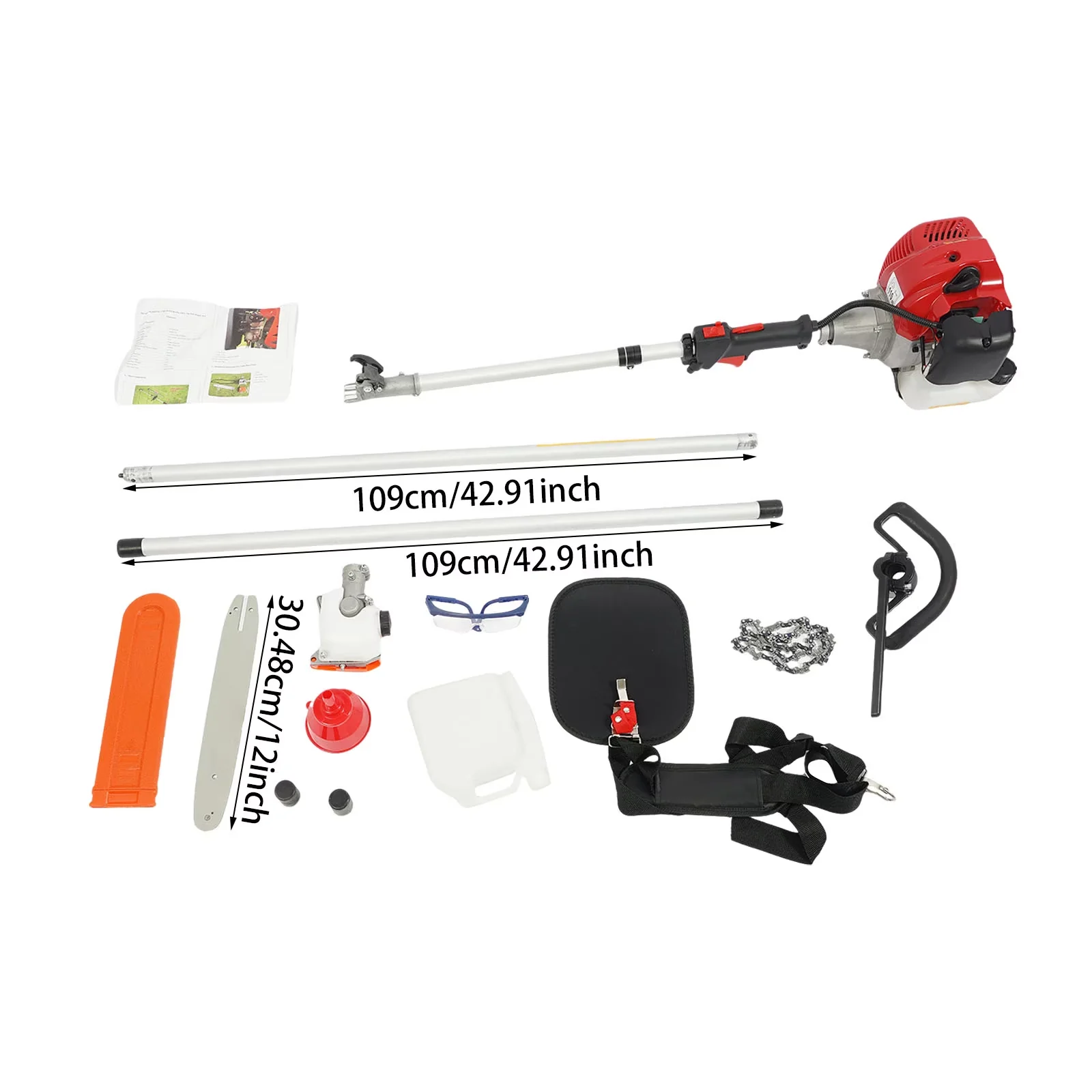 Reliable Pole Saw with Telescoping, Commercial Grade Pruning, 43cc Gas Powered - Red Model 6F581C