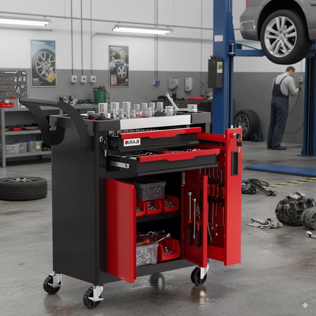 Durable Toolstorage with Storage, Heavy-Duty, Rolling - Cold Rolled Steel Red for Garage Model C5B9E5