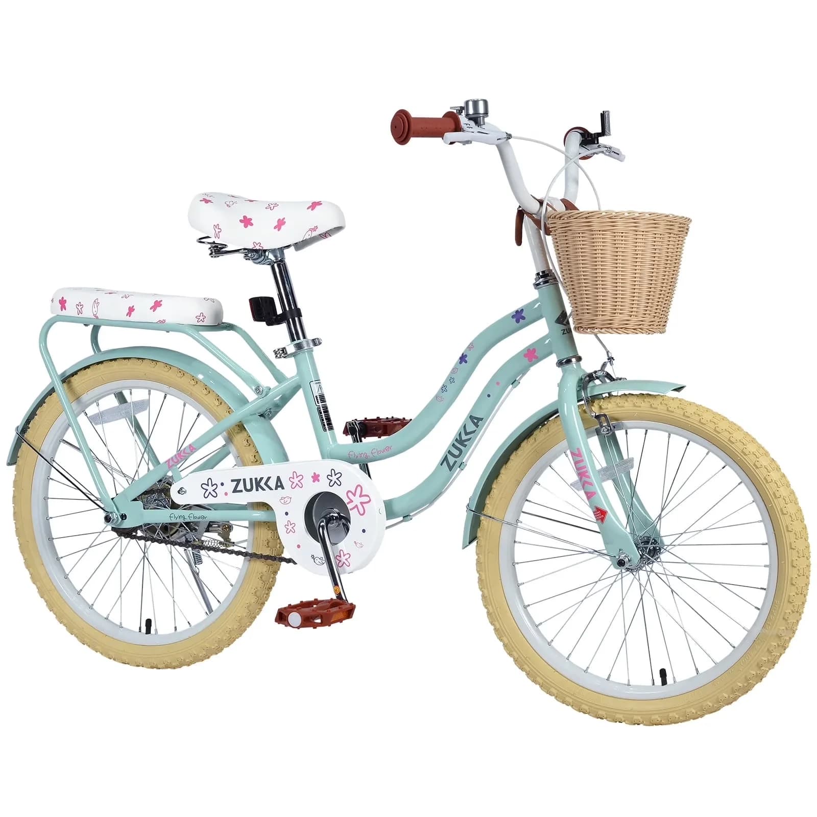 Durable Kids Bike with Basket, Multiple Colors, 20-Inch City Cruiser - Green Model C01F28