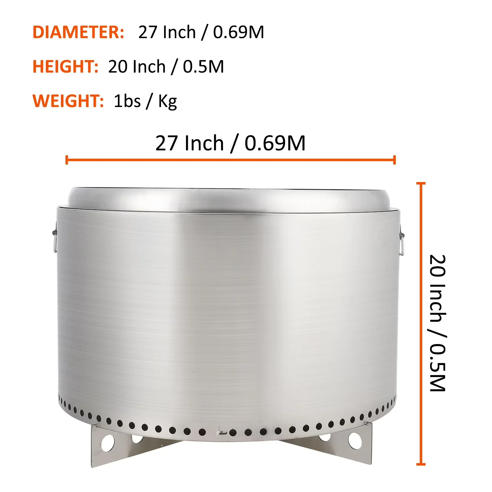 Stylish Outdoor Heating with Smokeless, 27 Inch Smokeless Fire Pit - Silver Stainless Steel Model 4645E6
