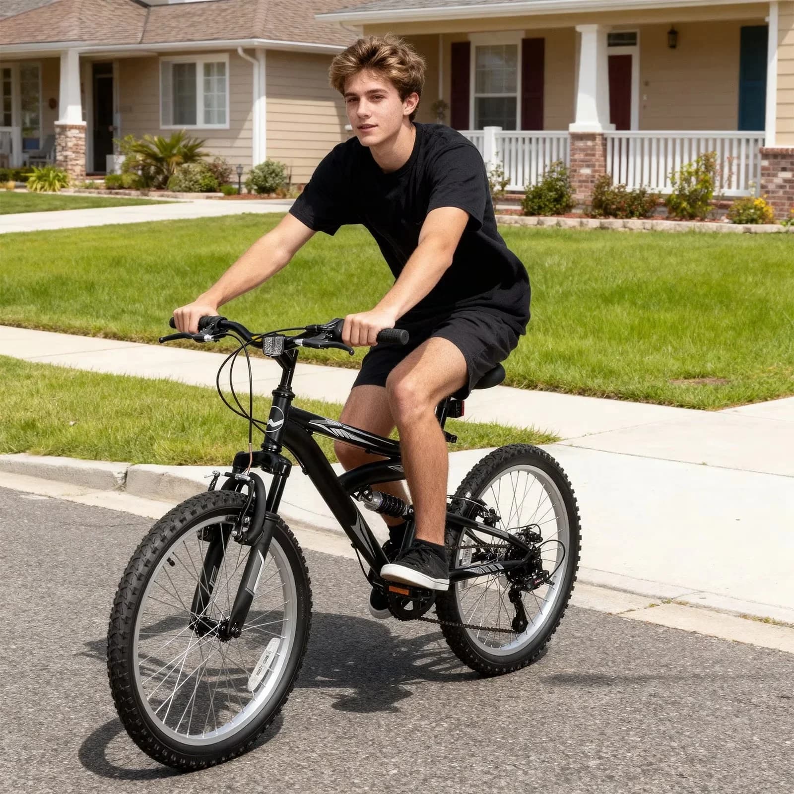 Versatile Mountain Bike with Adjustable Seat Height, Adjustable Speed, Matte Black - Model 9E4B6F