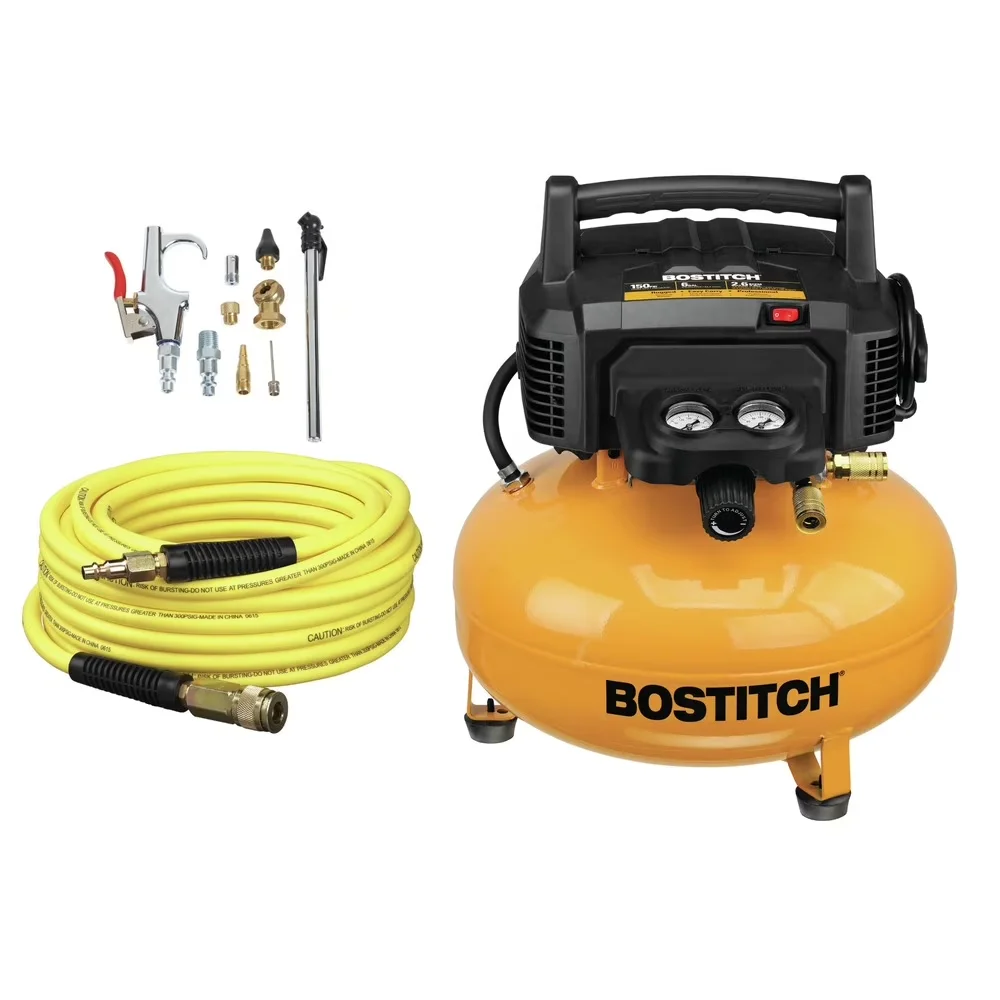 Stylish Air Tools Compressor with Portable, 13-Piece Accessory Kit, 6 Gallon 150 PSI Electric Pancake - Model 831C8D