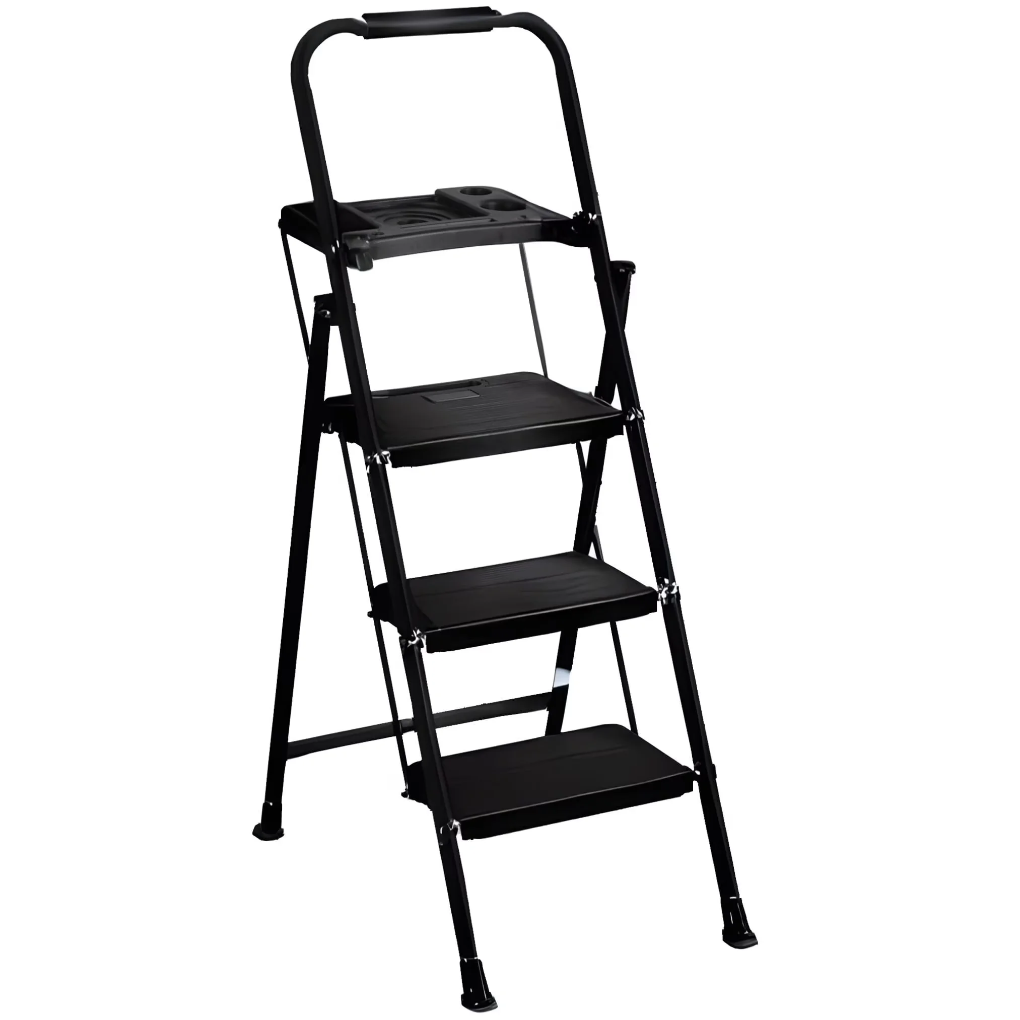 Stylish Ladders And Step Stool with Foldable, Tool Tray Wide Non-Slip Pedal, Black - Black Metal, Pvc, Pp Model DBBBEF