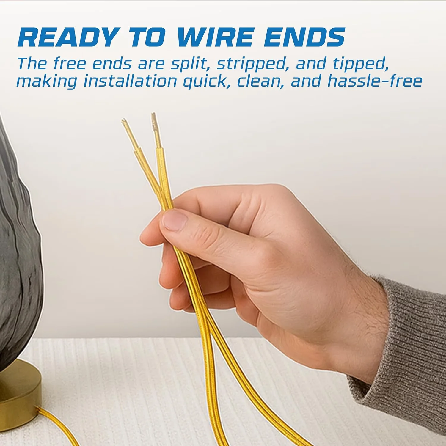 Lamp Set Reliable with Power Cord, 8 Ft 18/2 AWG SPT-1 Replacement Wire - Gold Plastic Model E72BDC