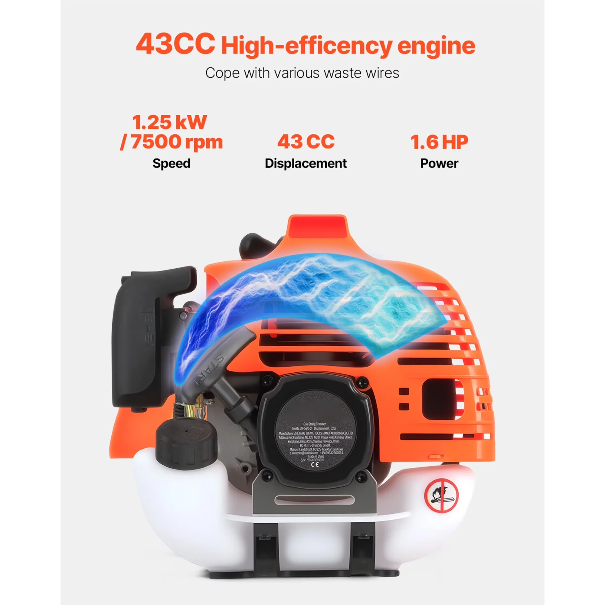 String Trimmer Durable with 43 cc 2-Stroke, Gas-Powered Weed Cutter - Multicolor Model 44BD41