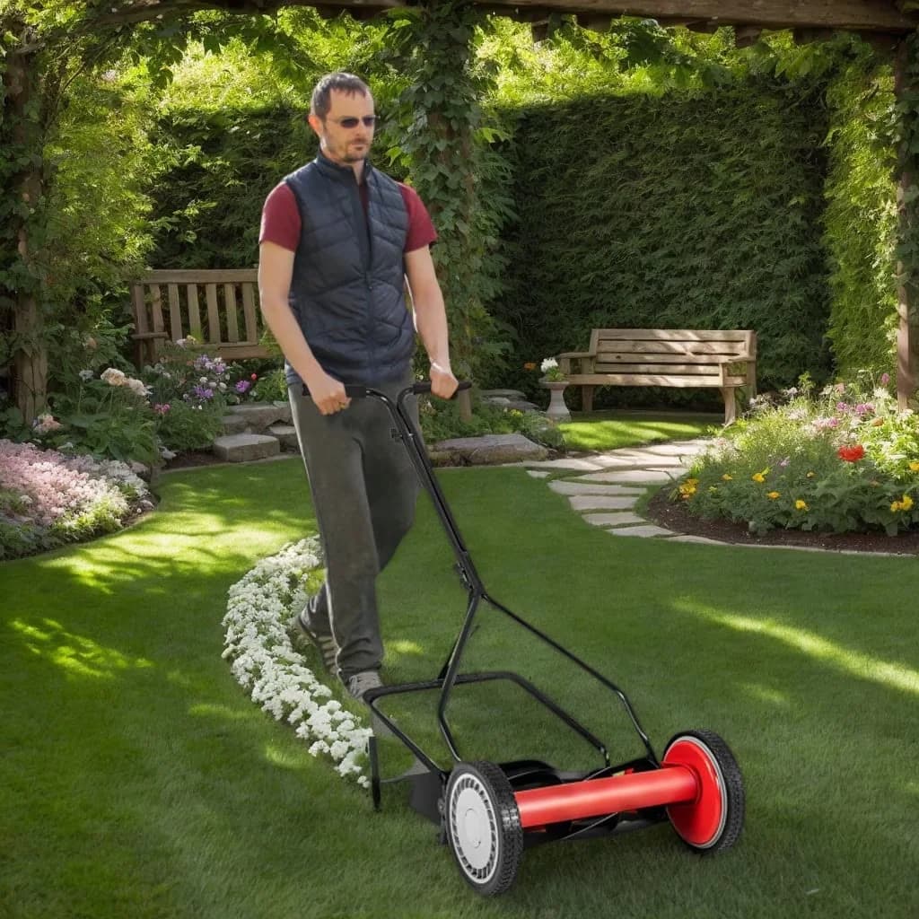 Compact Push Mower with 14 Inch Lawn, 5 Steel Blades and Grass Catcher Bag, Lawn - Red for Outdoor Model A16F3D