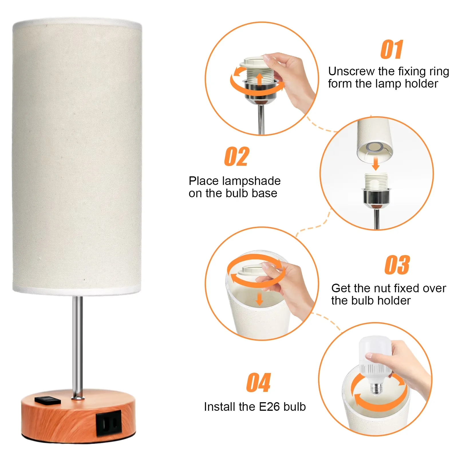 Reliable Lamp with Incandescent, Bedside Lamps, Dimmable - Yellow Wood for Bedroom Model 0B7BE2