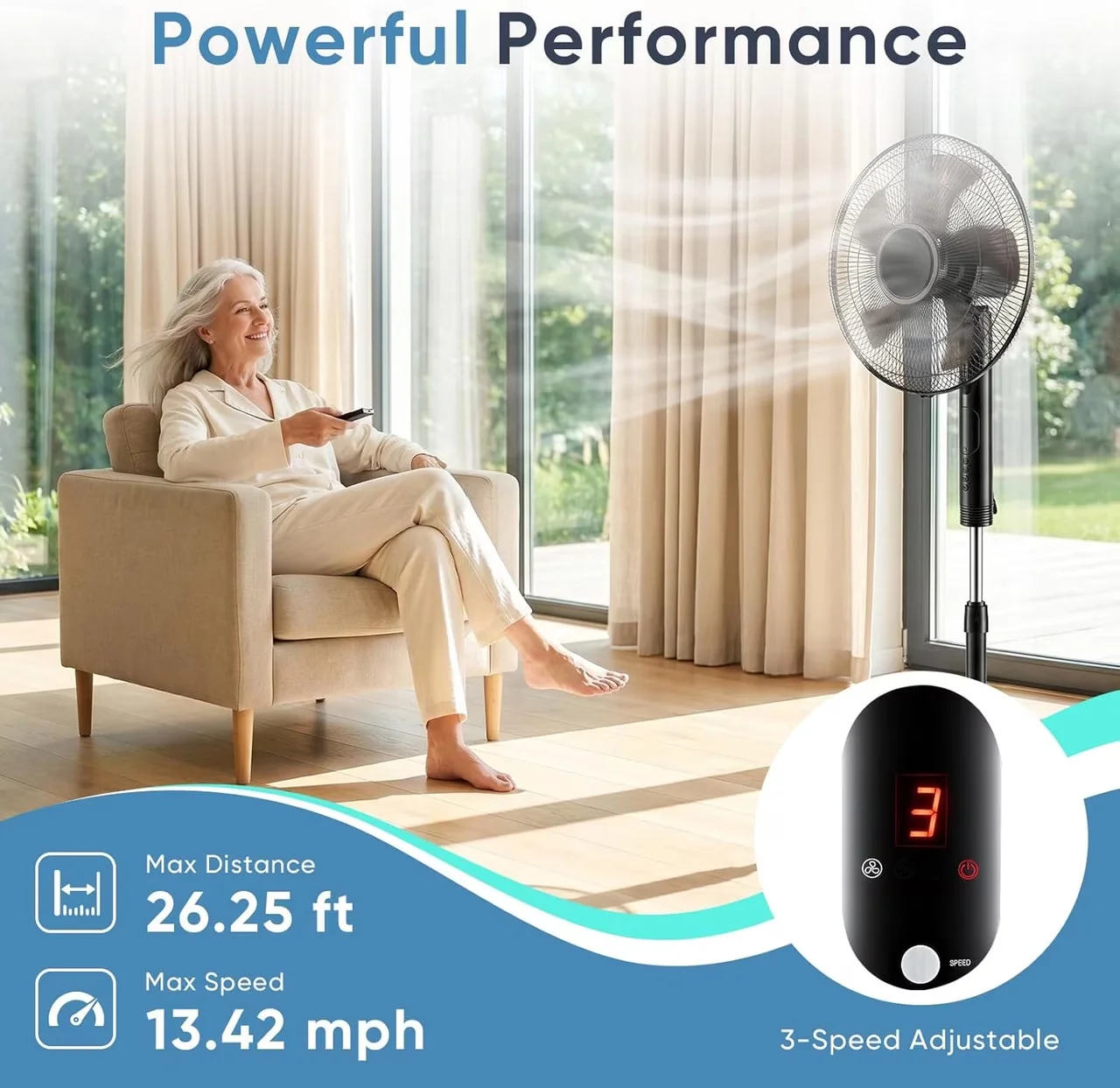 Modern Fans In Cooling with Remote Controlled, 15-Hour Timer, 17" Oscillating Pedestal Fan for Home Office, Bedroom - Model 755B7B