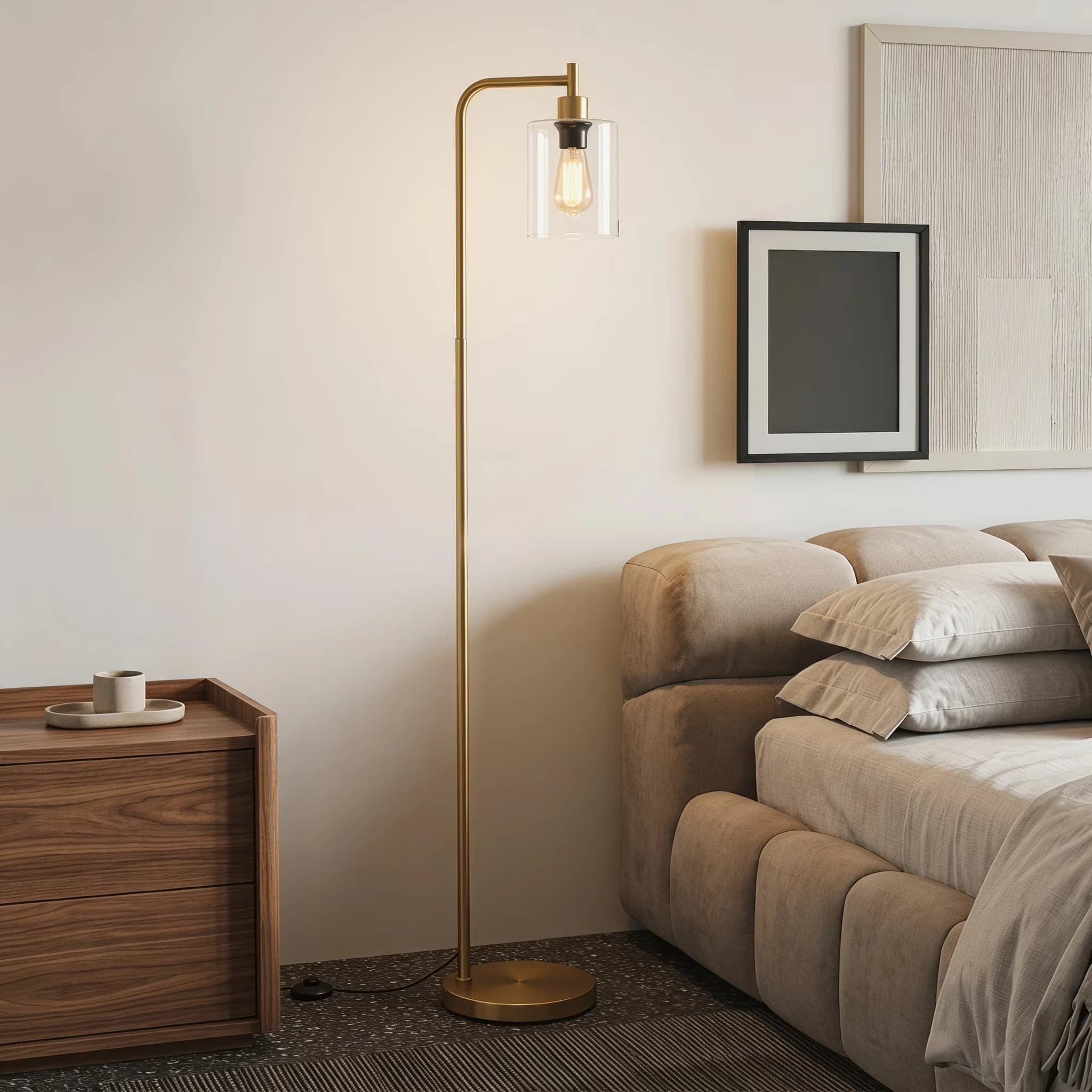 Sleek Floor Lamp with Incandescent, Modern, Reading Lamps - Glass Gold Model 06482C