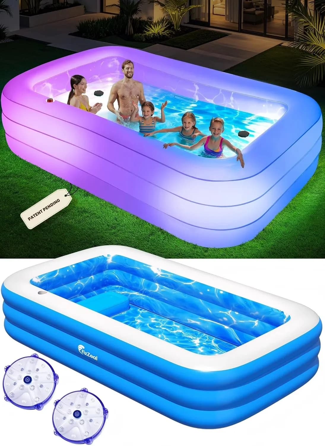 Inflatable Pool Stylish with Puncture Resistant, Seat and Lights - White Model EF4898