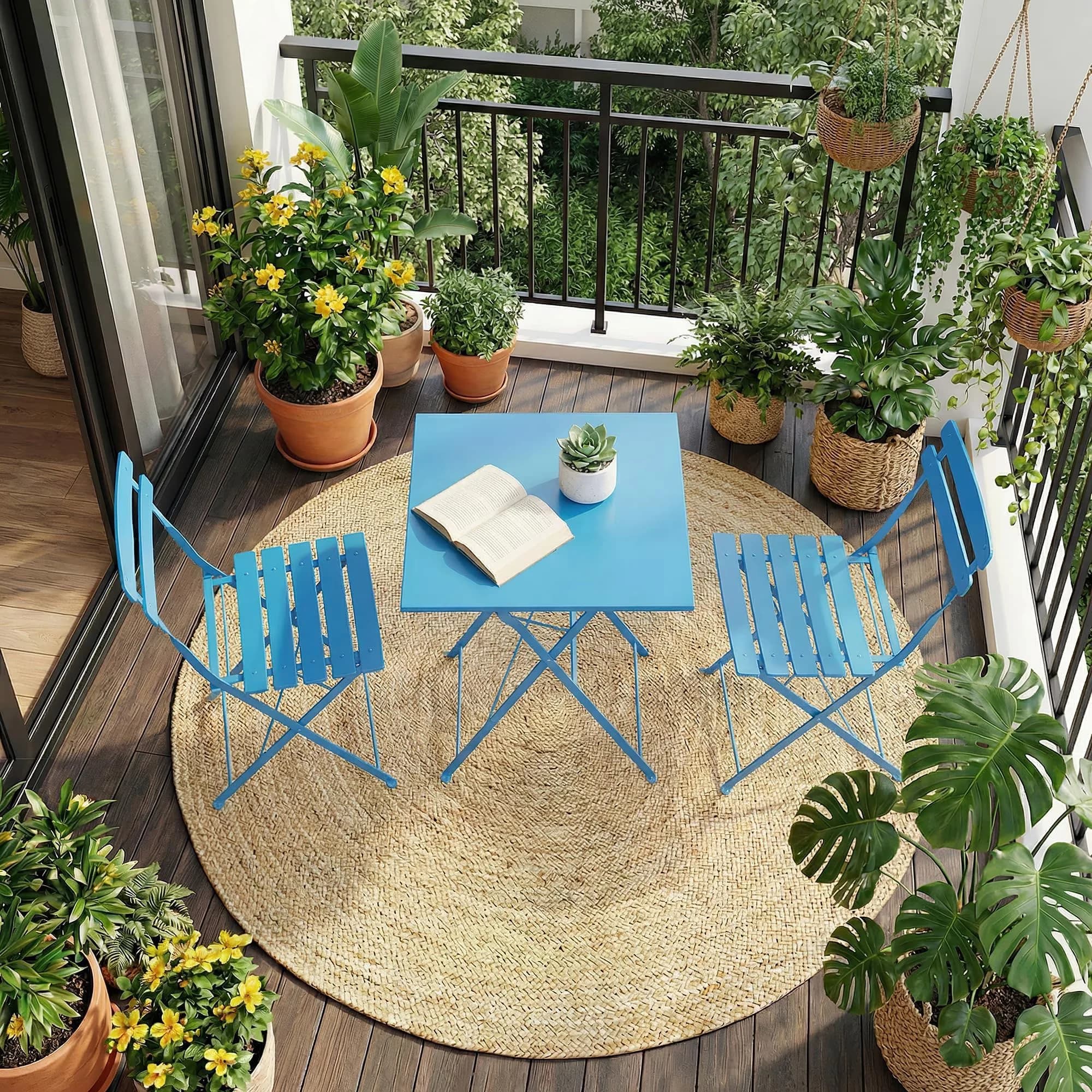 Professional Patio Dining Set with Uv Resistant, Water-Resistant - Powder-Coated Materials Blue for Garden Model E0C79B