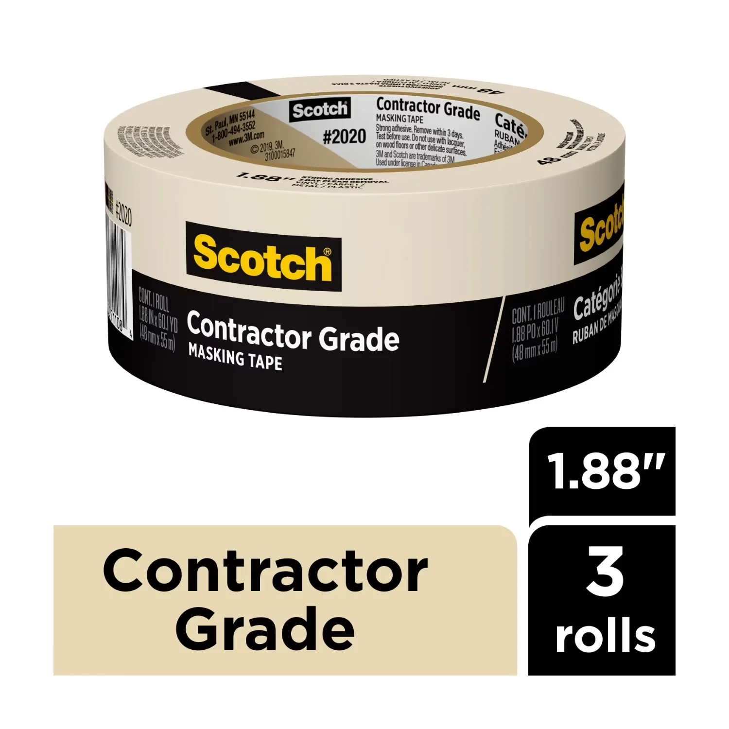 Classic Moving with 3 Rolls, Tan, Contractor Grade Masking Tape - Beige Masking Tapes Model 101870