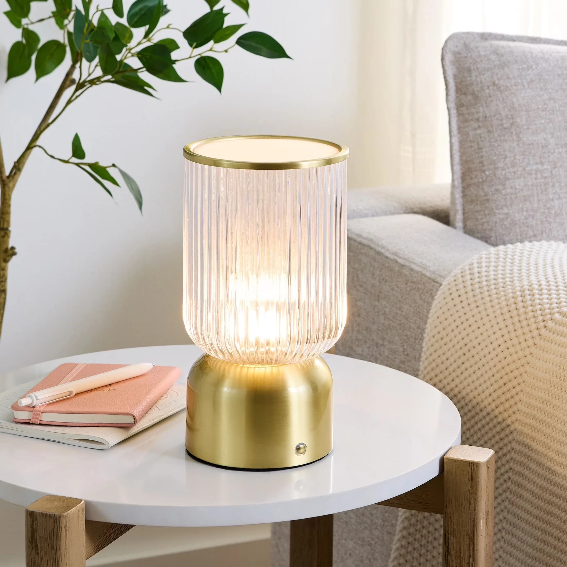Quality Lamp with LED, Battery, 9 inch Height Glass Uplight - Iron Gold Model 0791AB