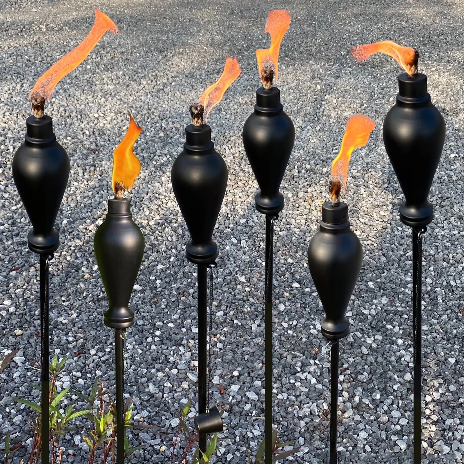 Professional Outdoor Heating with 6 Pack Metal Citronella Torches, 57 Inch Tall Garden Torches - Metal Black for Outdoor, Patio Model CEA826