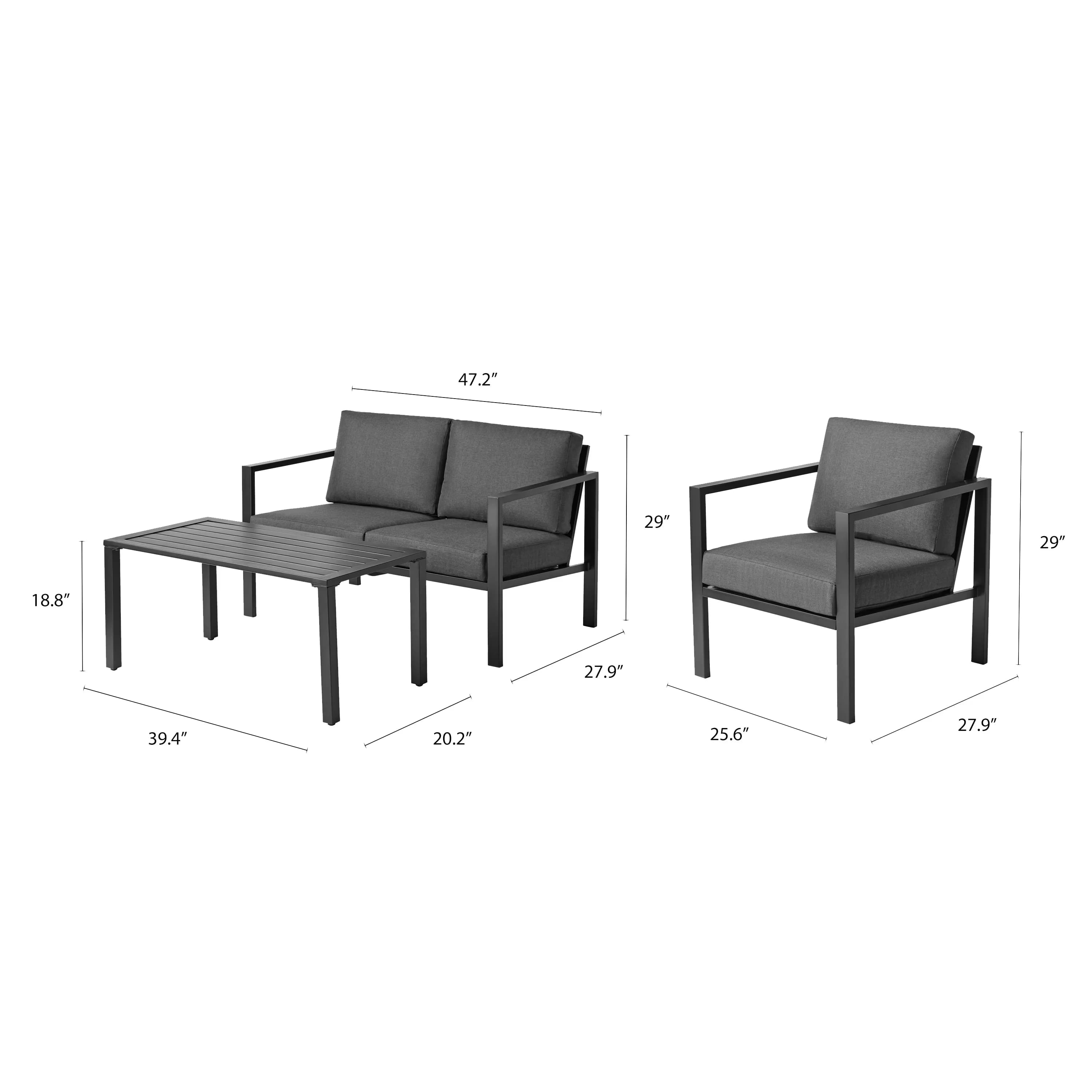 Quality Patio Conversation Set with Weatherproof, Gray, Seats 4 - Gray Olefin Model 8A9832