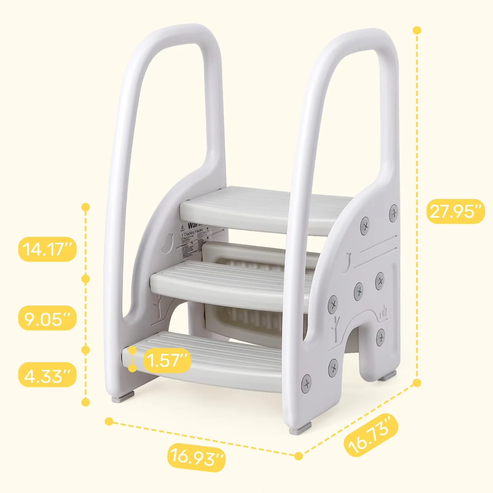 Ladders And Step Stool Compact with Plastic 3, Handles Sides, Toddler - Plastic Gray for Bathroom, Kitchen Model A07C40