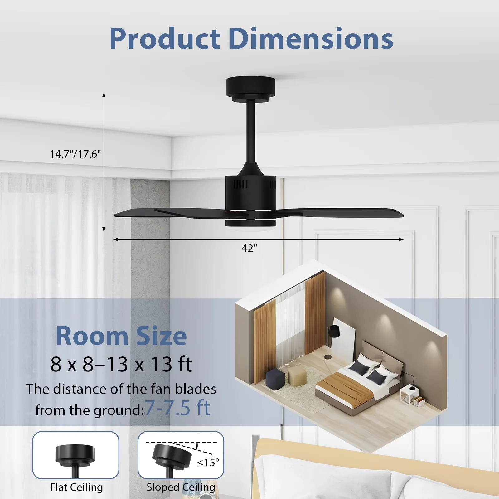 Ceiling Fan Sleek with LED, Remote Controlled, Reversible Blades - Black Model 58AF26