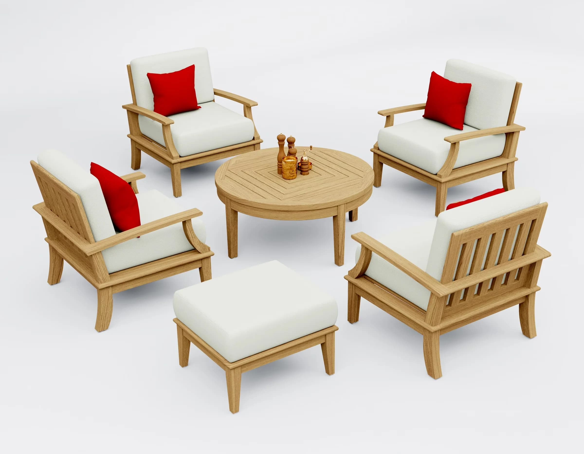 Essential Outdoor Sofas Sectional - Wood Canvas Natural 6 Pc - Satisfaction Guaranteed Model 548345