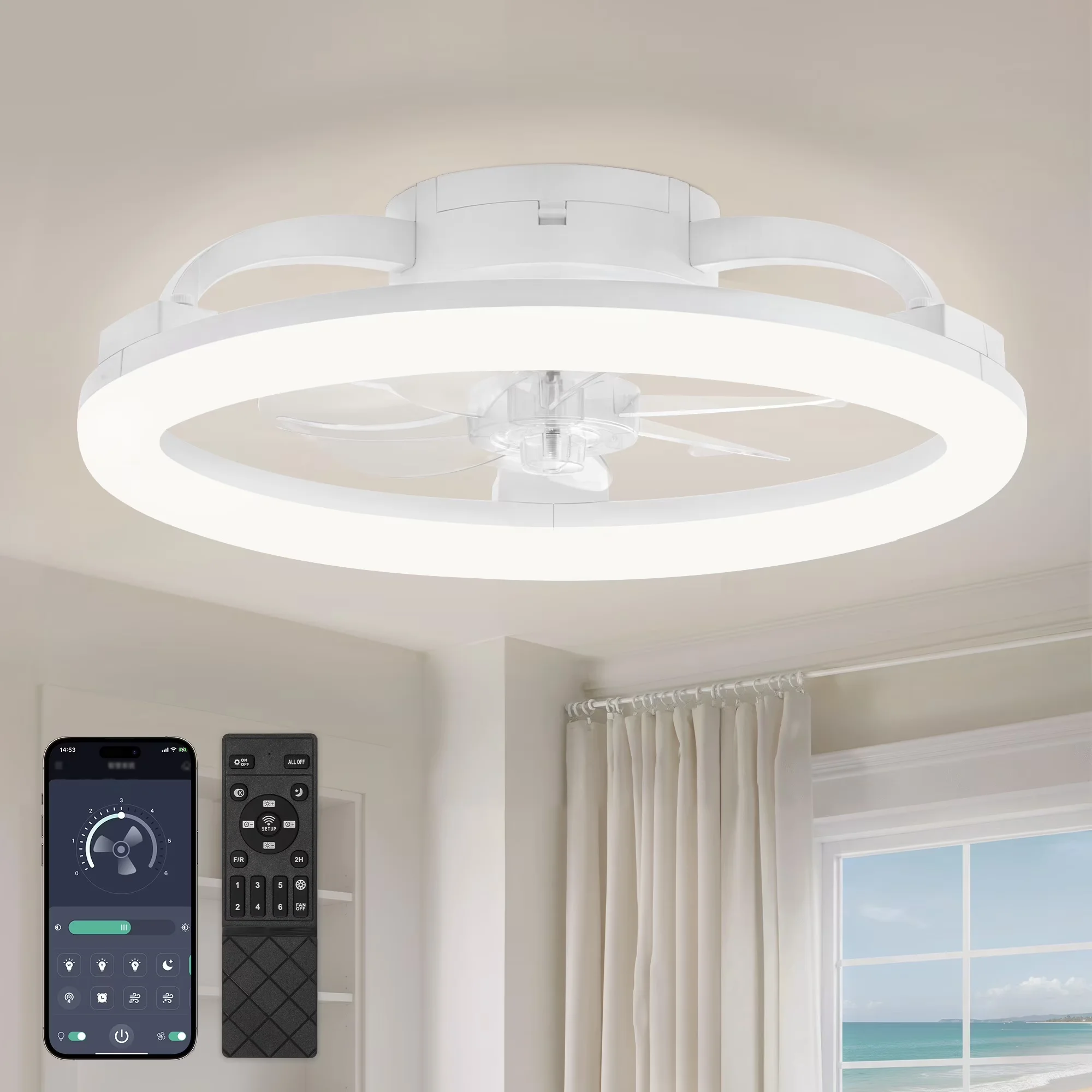 Premium Ceiling Fan with LED, Color Changing, 20" Modern LED - White - Durable Build Model 660F87