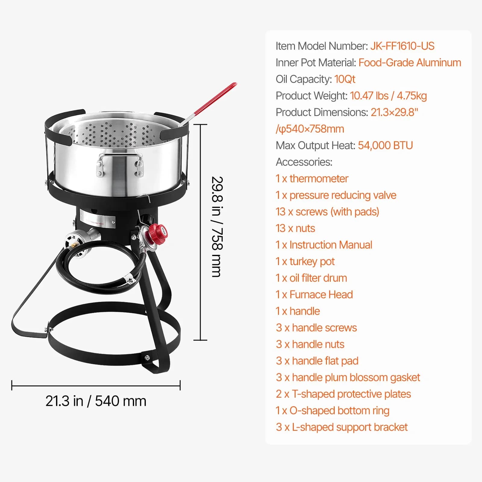 Premium Outdoor Fryer with Heat Resistant Handle, 10 Qt Aluminum Propane Deep Kit, Basket - Aluminum Model D4ADA7