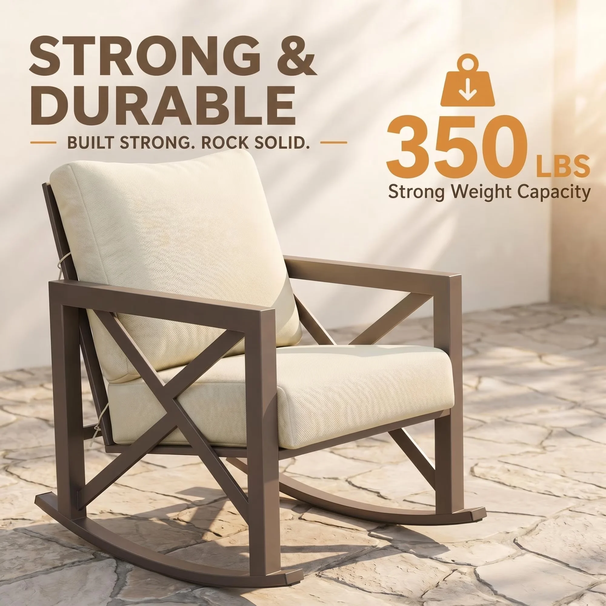 Patio Dining Set Stylish with Weatherproof, 3-Piece Metal Bistro Rocker - Metal Beige Model 8EAB1D