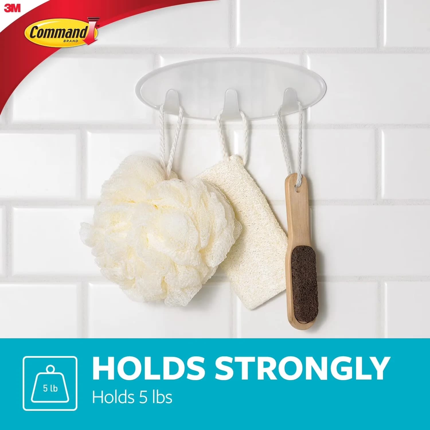 Sleek Damage-Free Hanging with Wall-Mountable, INCLUDES – 1 Multi-Hook, 2 Large Strips - White Plastic Model B912C2